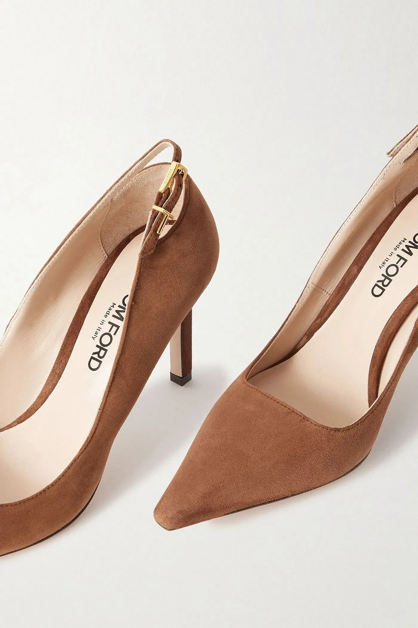 Tom Ford Angelina Cutout Buckle-Detailed Suede Pumps Light Brown Women's