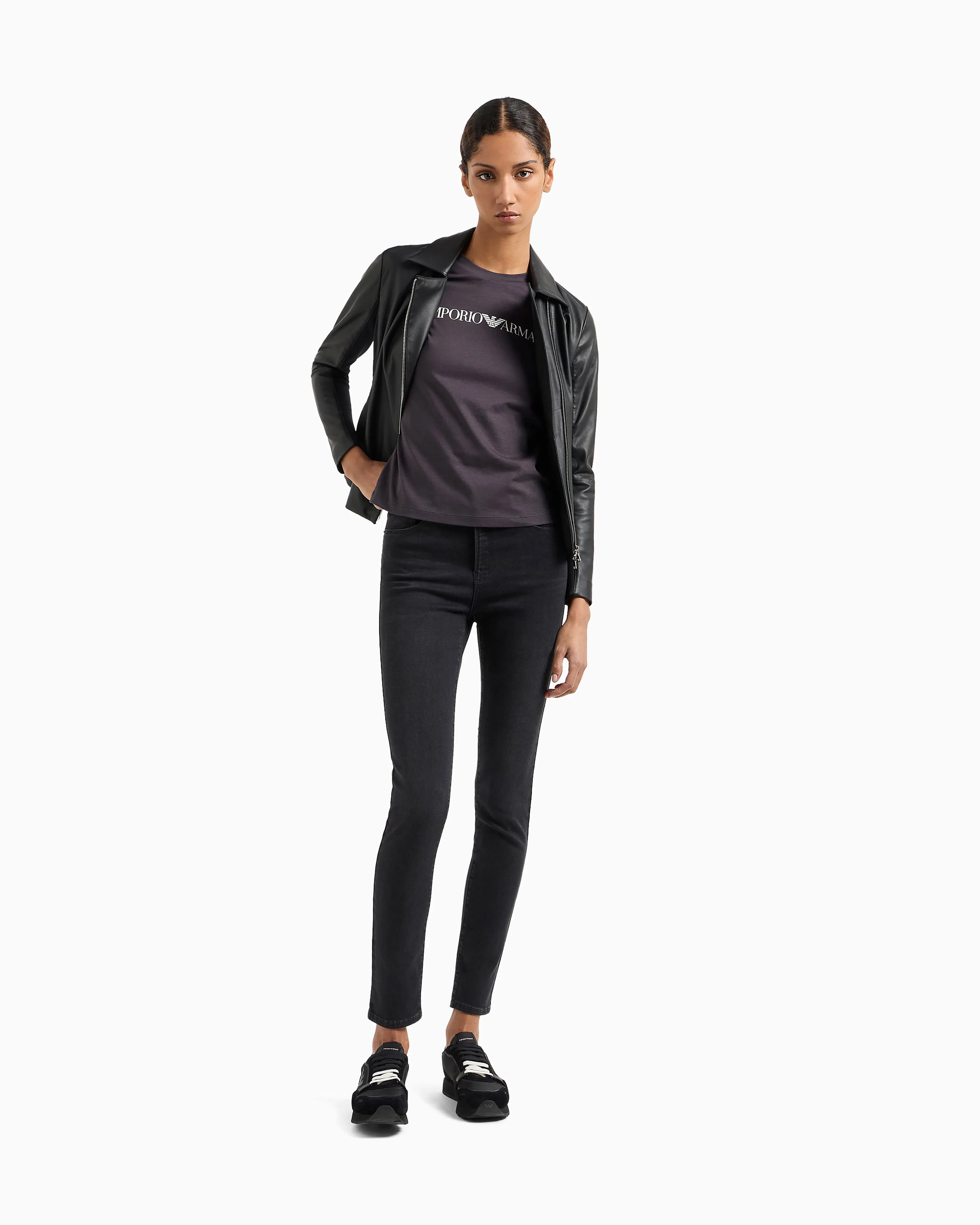 Emporio Armani Jersey insert jacket in nappa biker style Essential