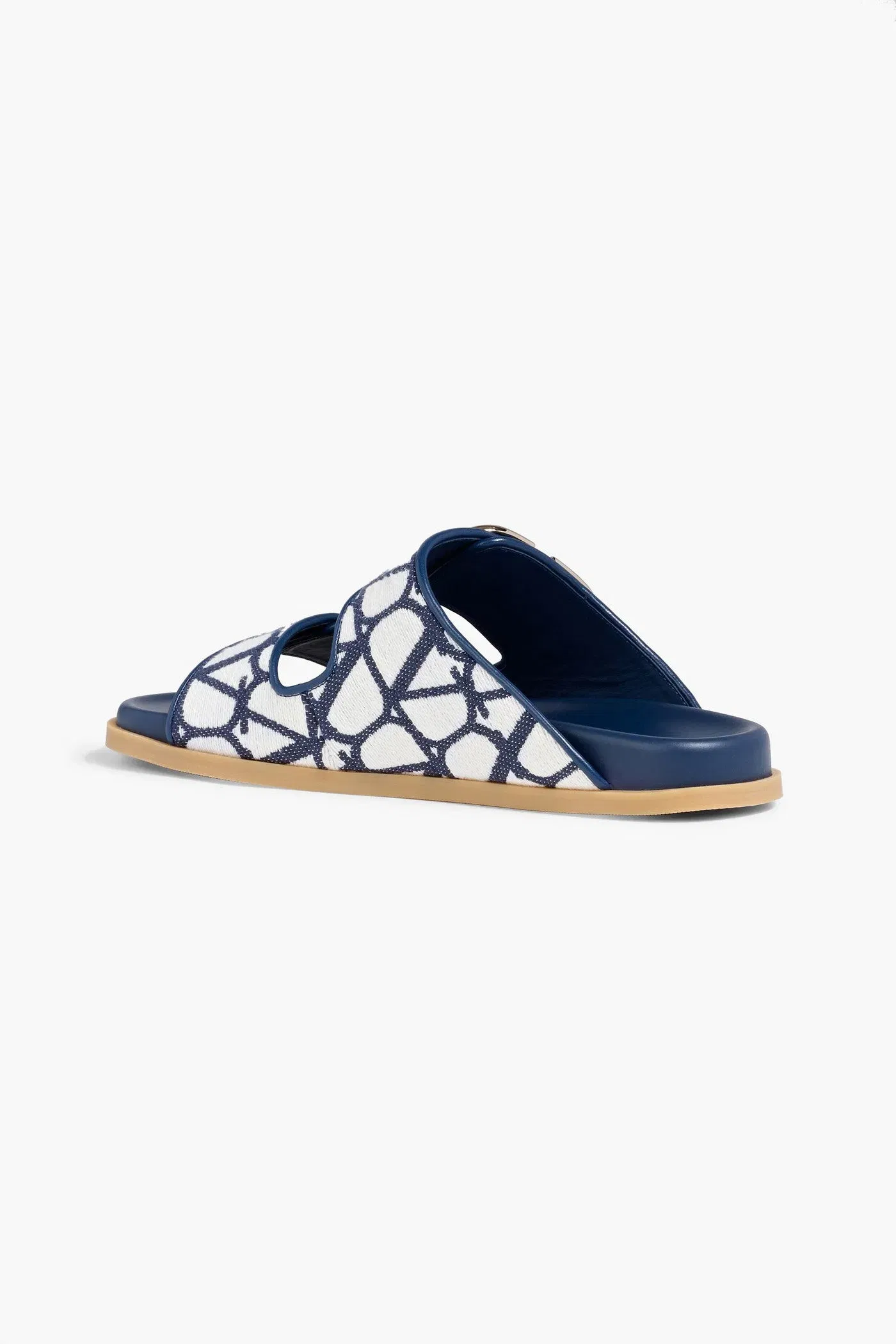 Valentino Garavani Vlogo Jacquard Slides Navy Women's