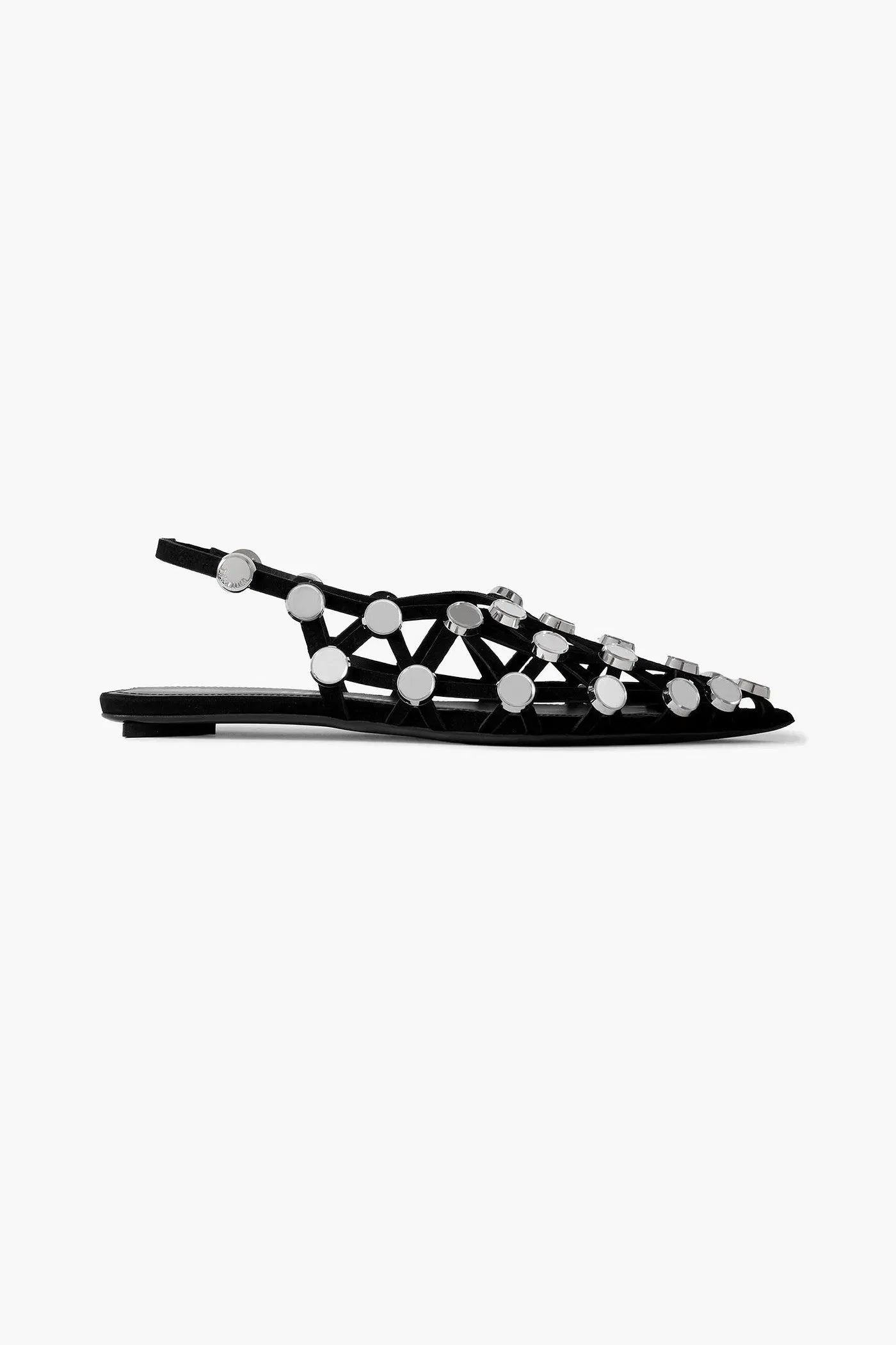 The Attico Grid Studded Suede Slingback Point-Toe Flats Black Women's