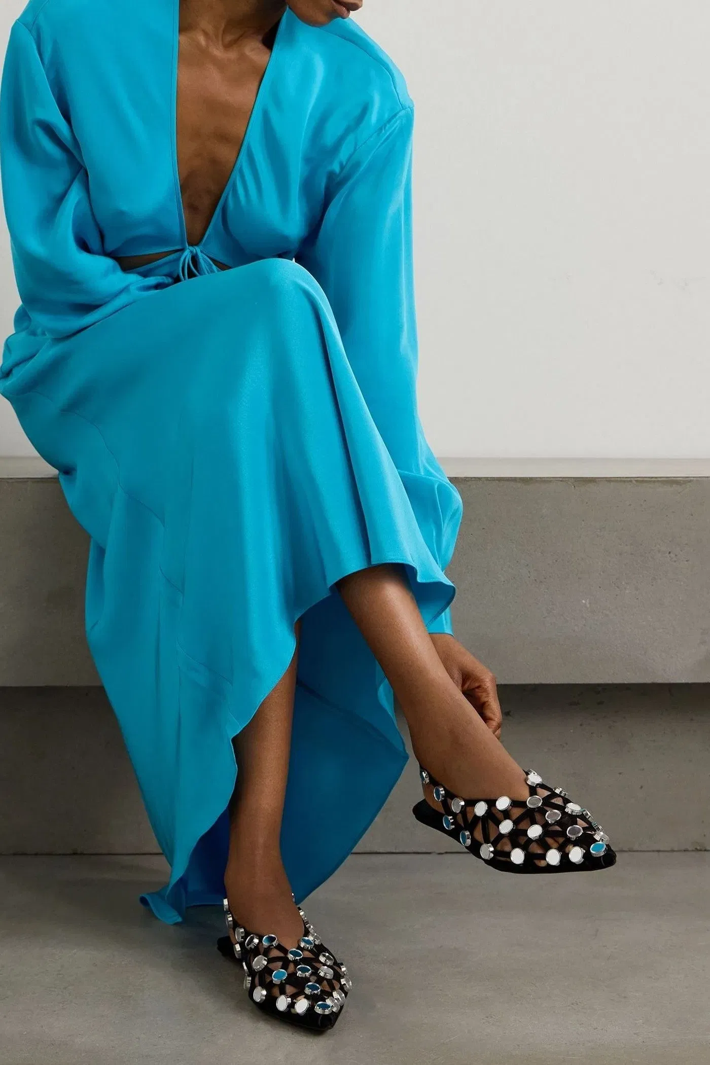 The Attico Grid Studded Suede Slingback Point-Toe Flats Black Women's