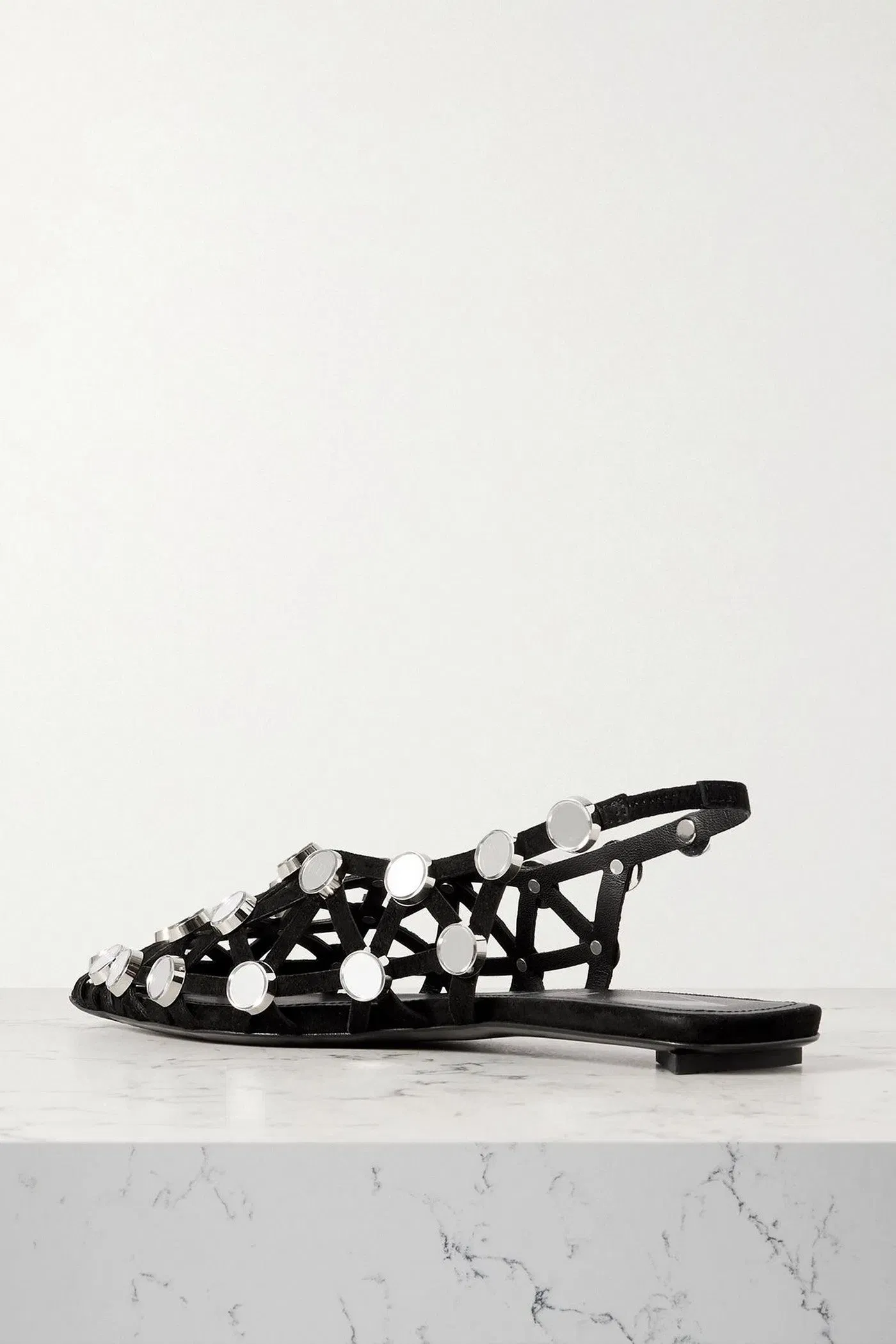 The Attico Grid Studded Suede Slingback Point-Toe Flats Black Women's