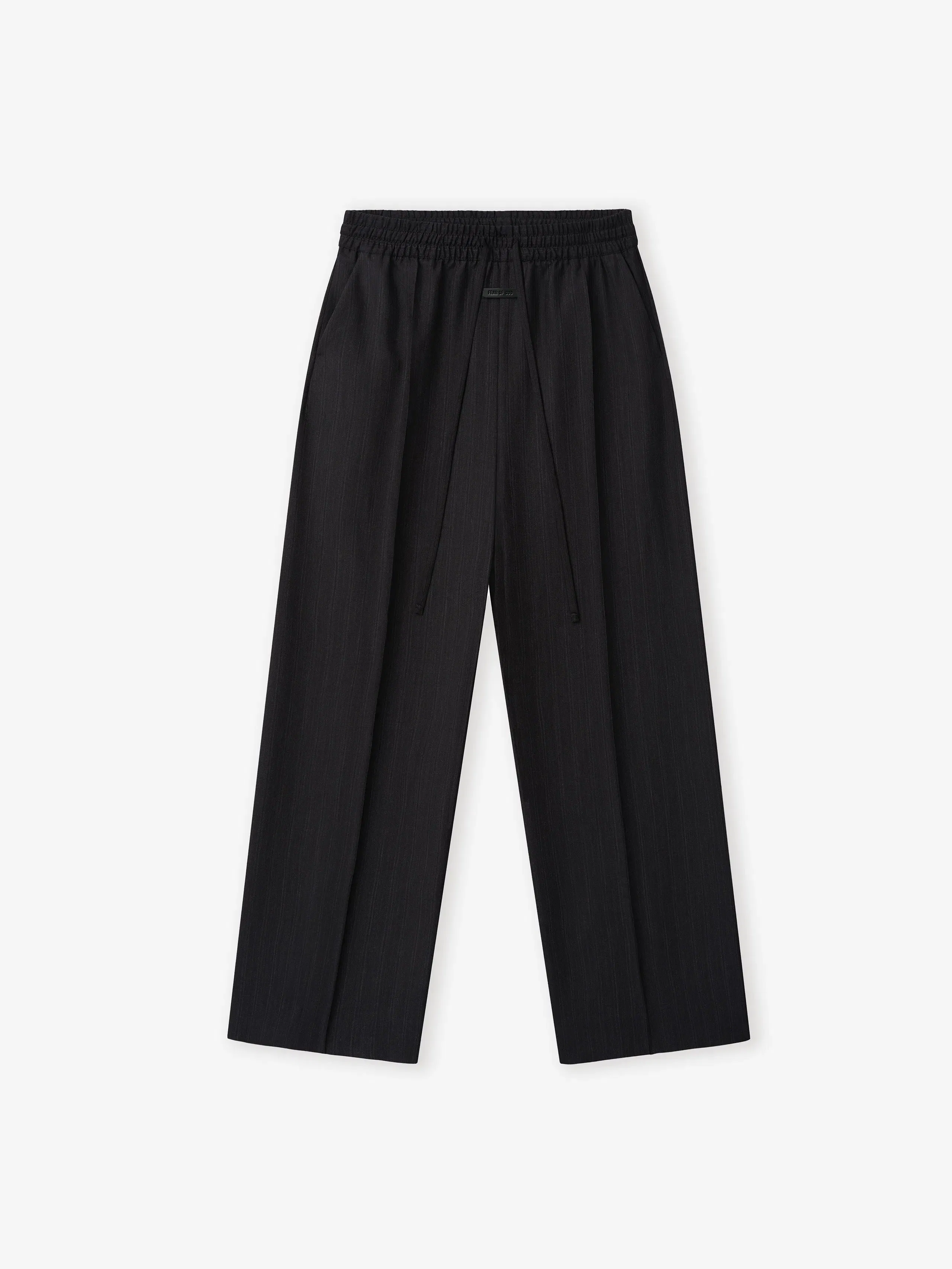 Essentials Black Striped Wool Wide Leg Drawstring Pants Black Striped