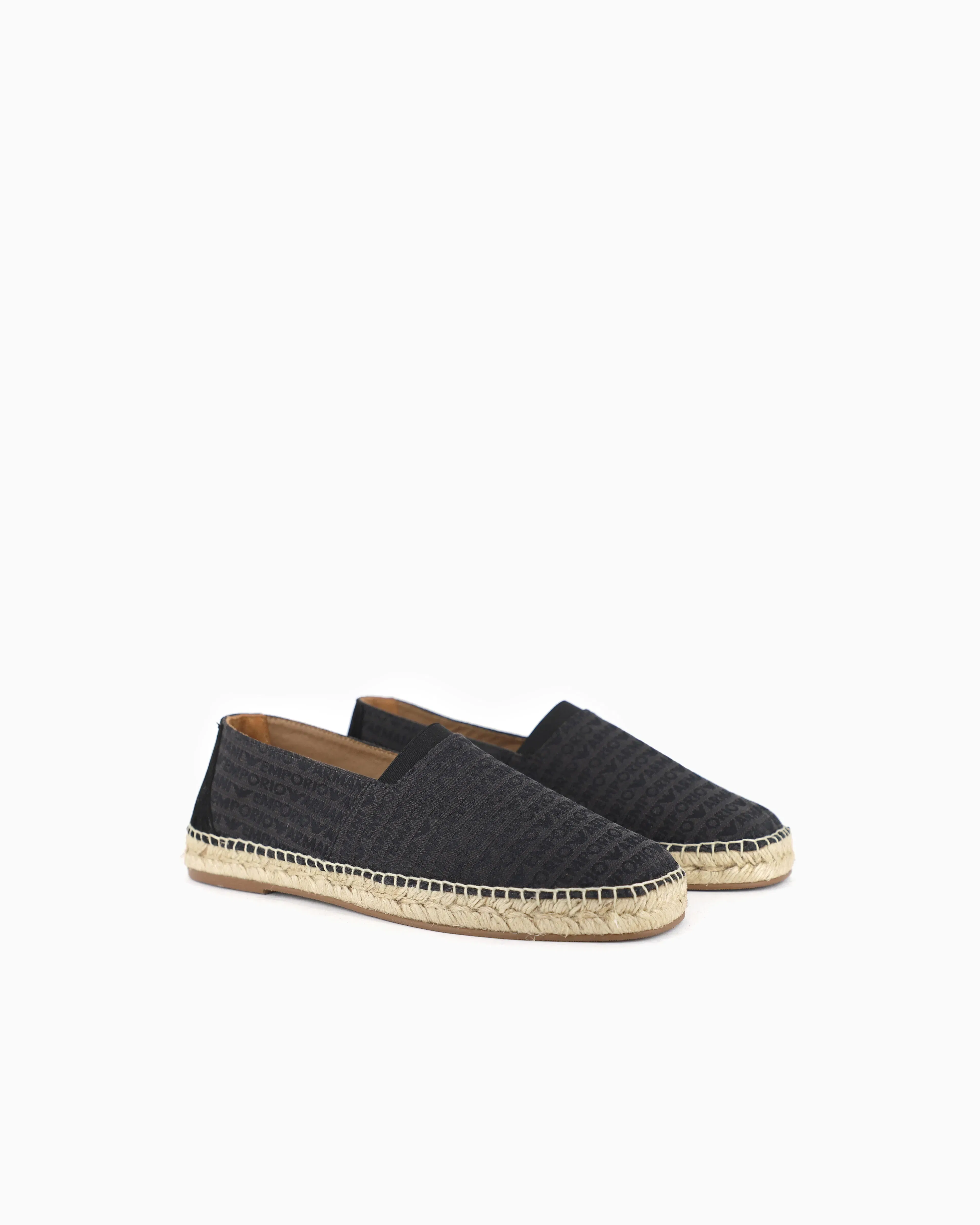 Emporio Armani Jacquard Espadrilles With All-Over Logo Lettering Black