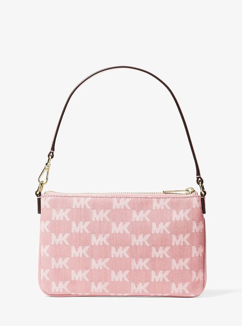 Michael Kors Jet Set Travel Small Logo Jacquard Denim Wristlet Powder Blush