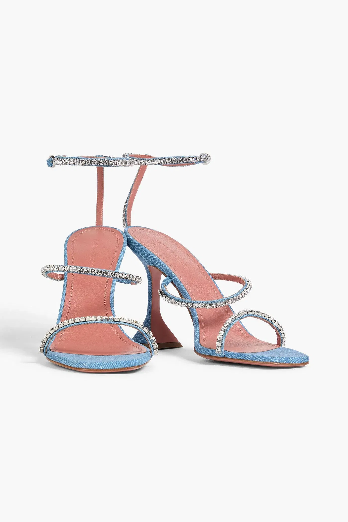 Amina Muaddi Gilda Crystal-Embellished Denim Sandals Light Denim Women's