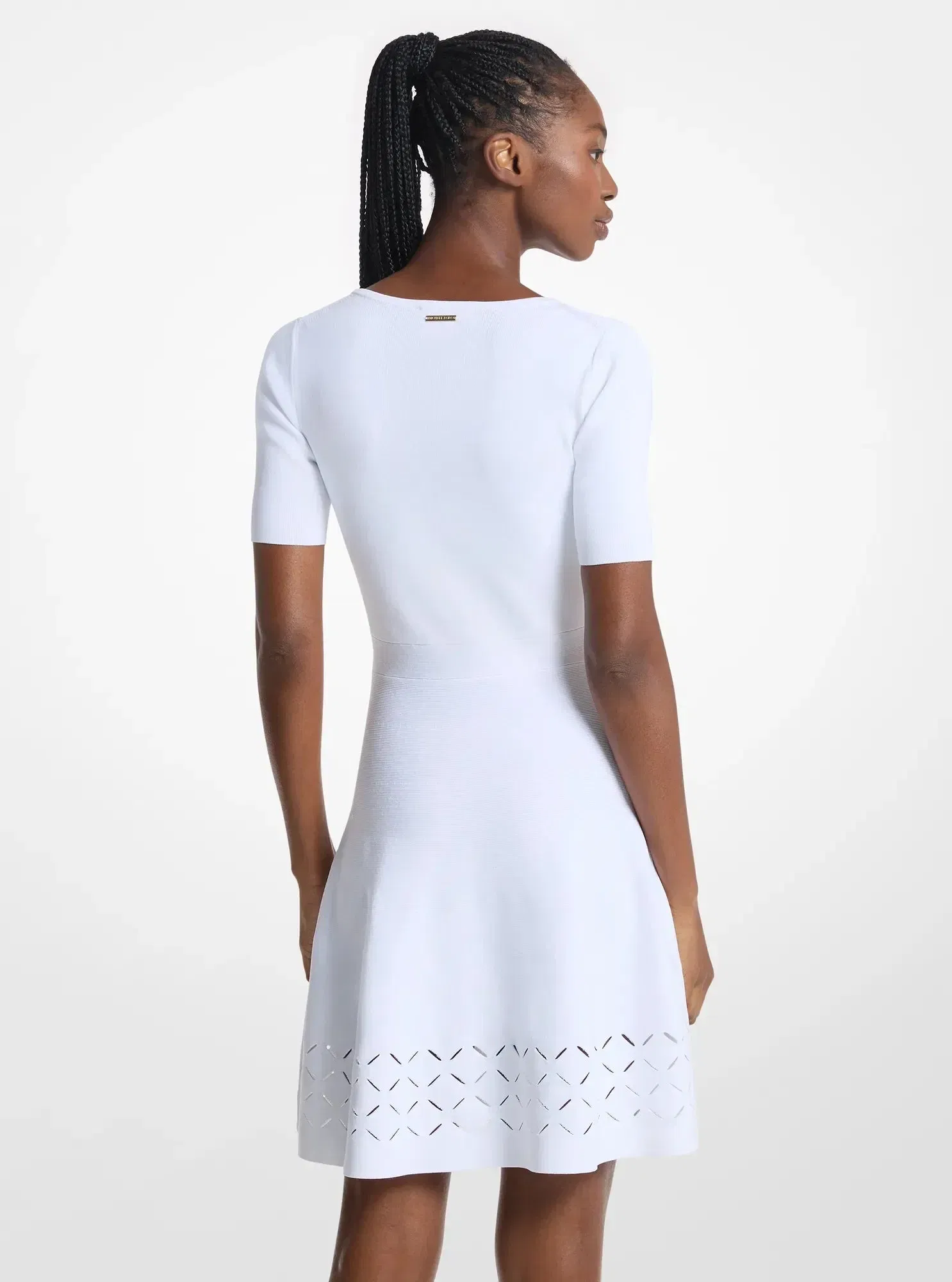 Michael Kors Laser Cut Stretch Knit Mini Dress WHITE