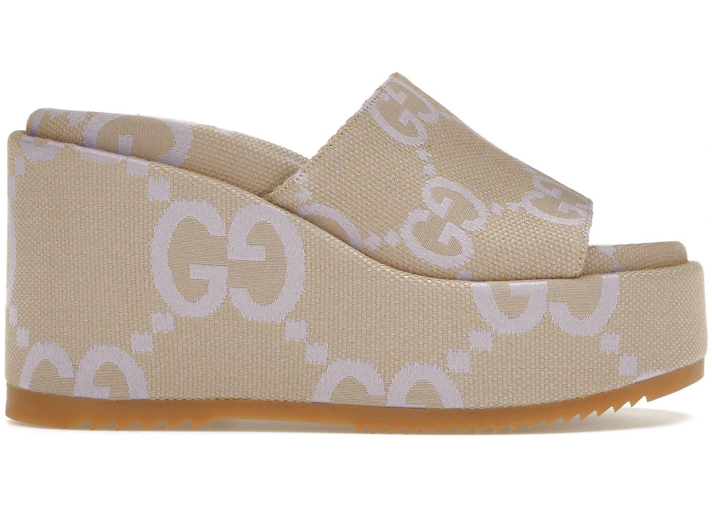 Gucci Jumbo Gg Platform Slide Sandal Beige Light Blue Canvas