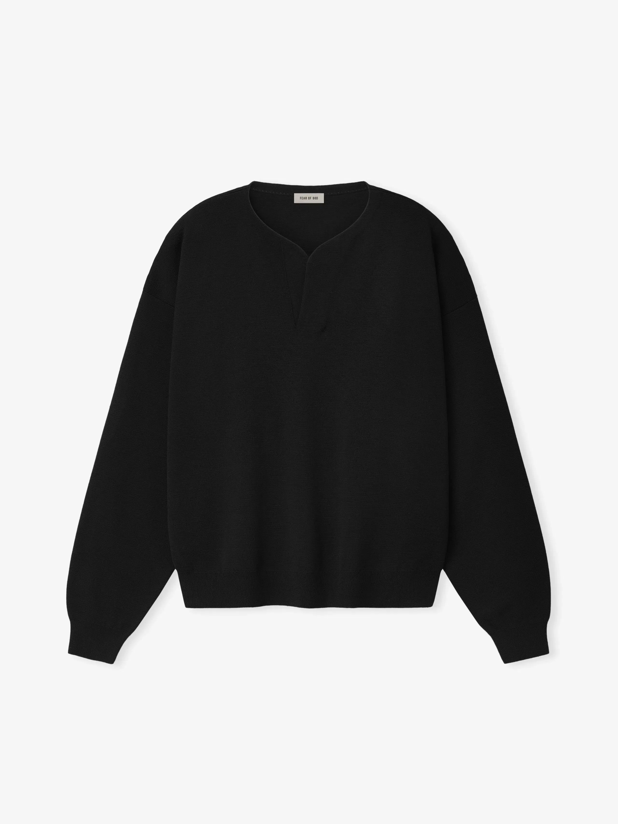 Essentials Merino Milano Knit Henley Sweater Black