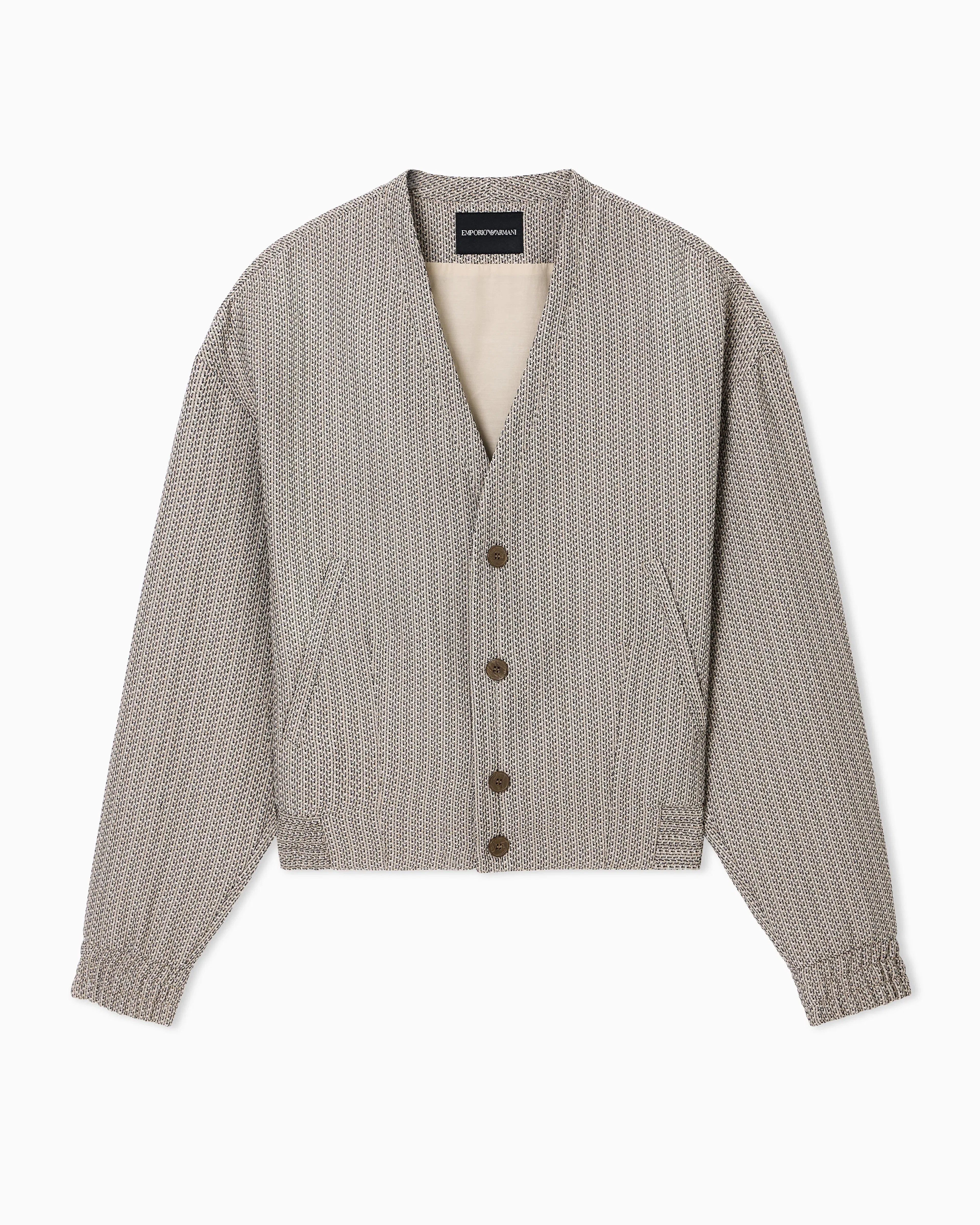 Emporio Armani V-neck blouson in 3D effect micro-pattern fabric