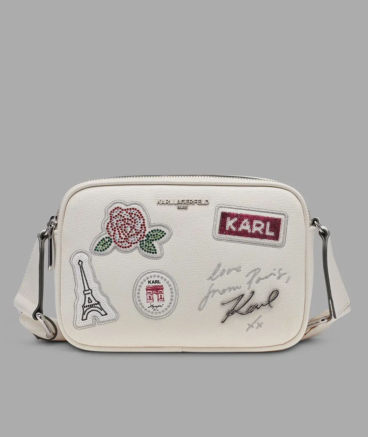 KarlLagerfeld Maybelle crossbody with paris patch winter white/silver