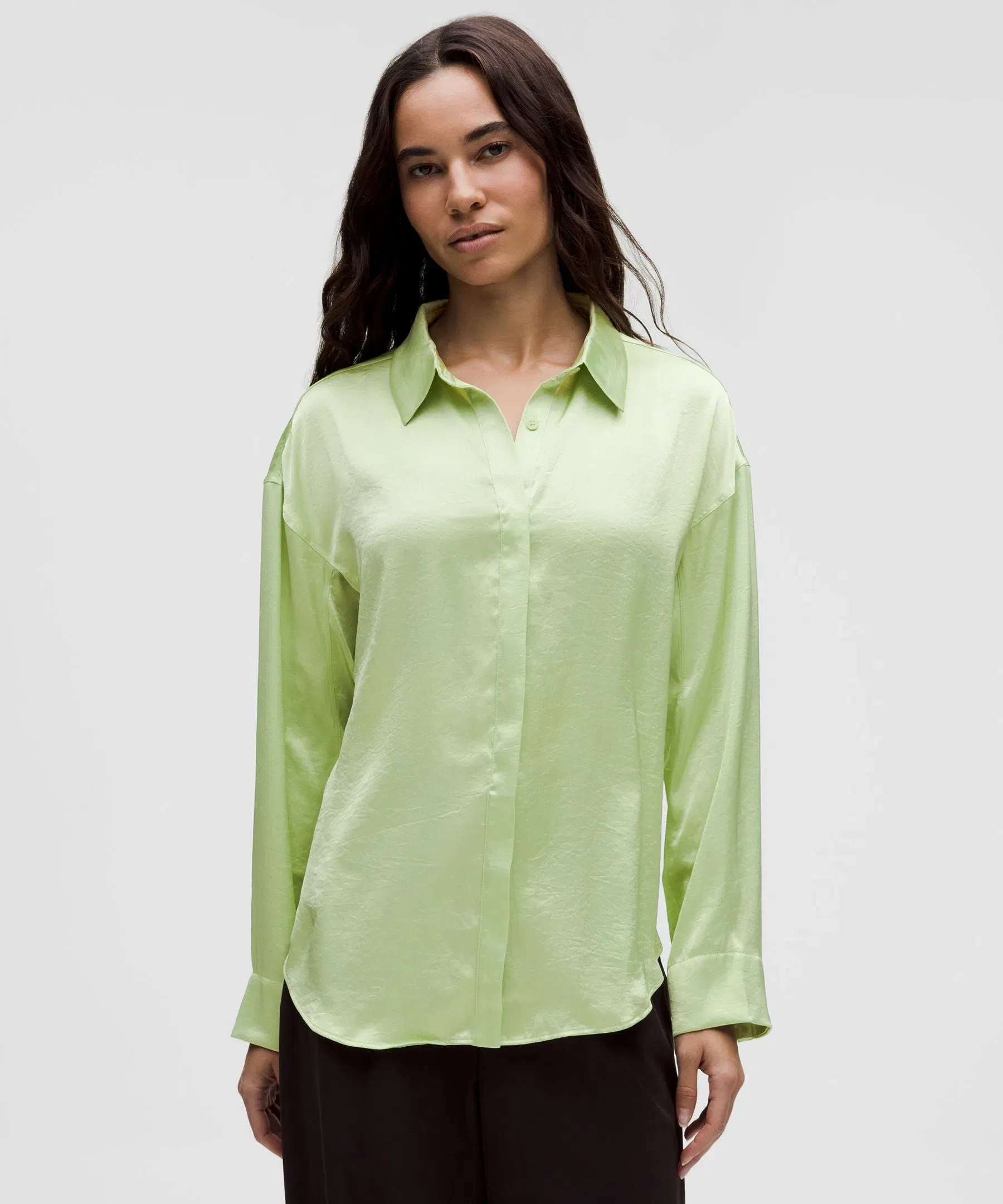 Lululemon Women's Logo Charm Satin Collared Long-Sleeve Shirt