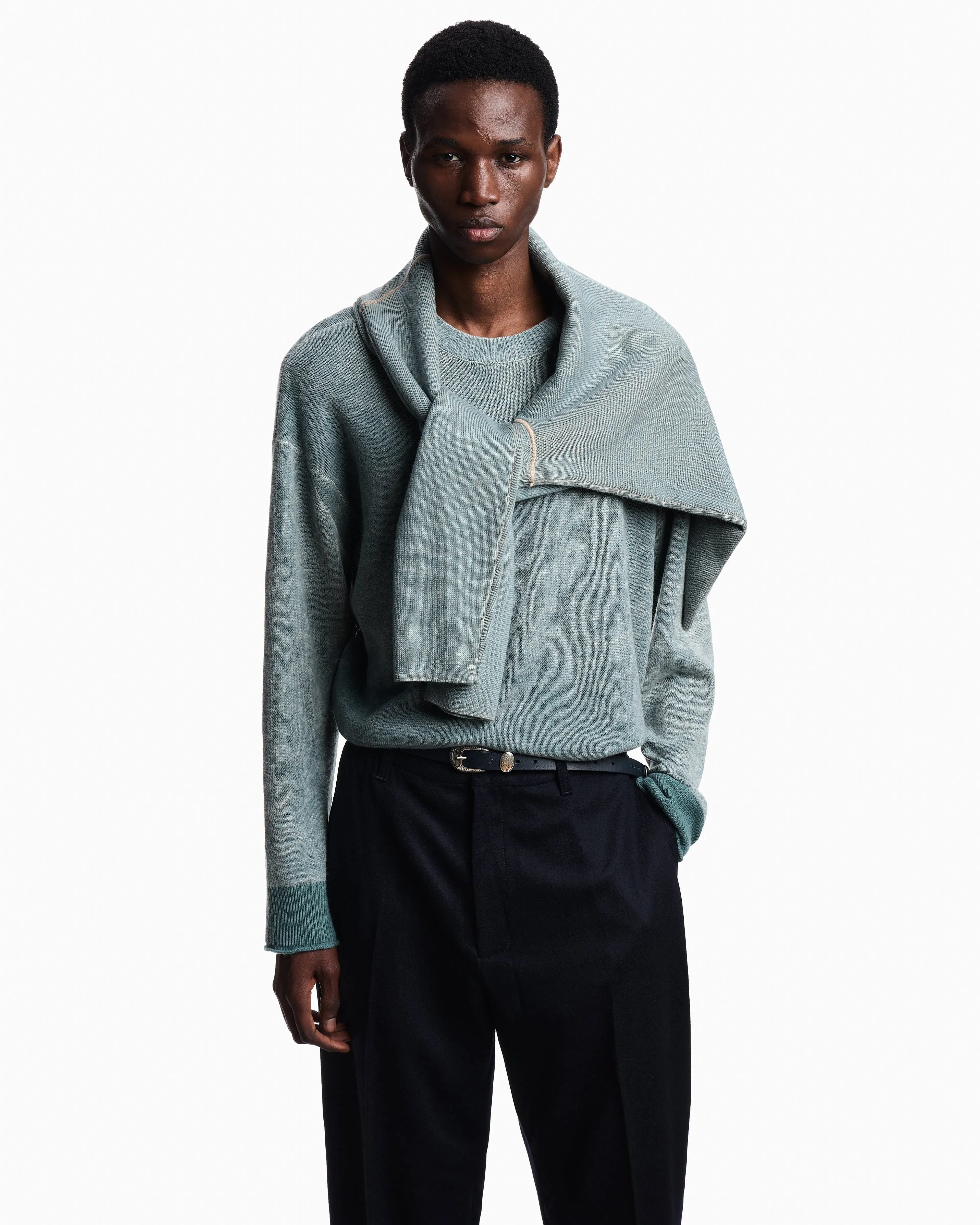 Emporio Armani Printed, plain-knit virgin wool jumper