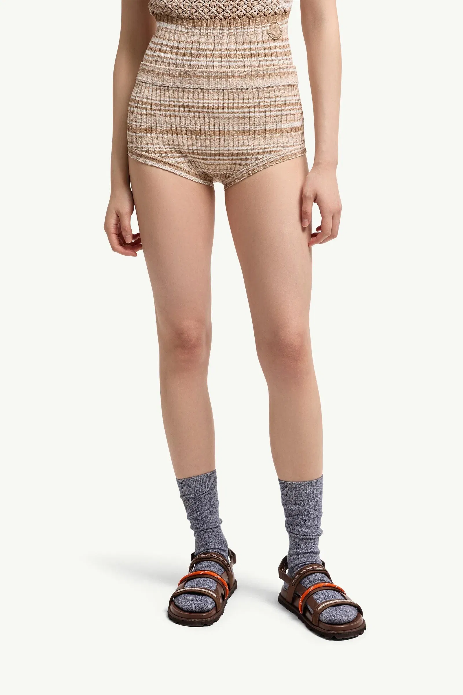 Moncler Striped Mini Shorts Light Beige Light Beige
