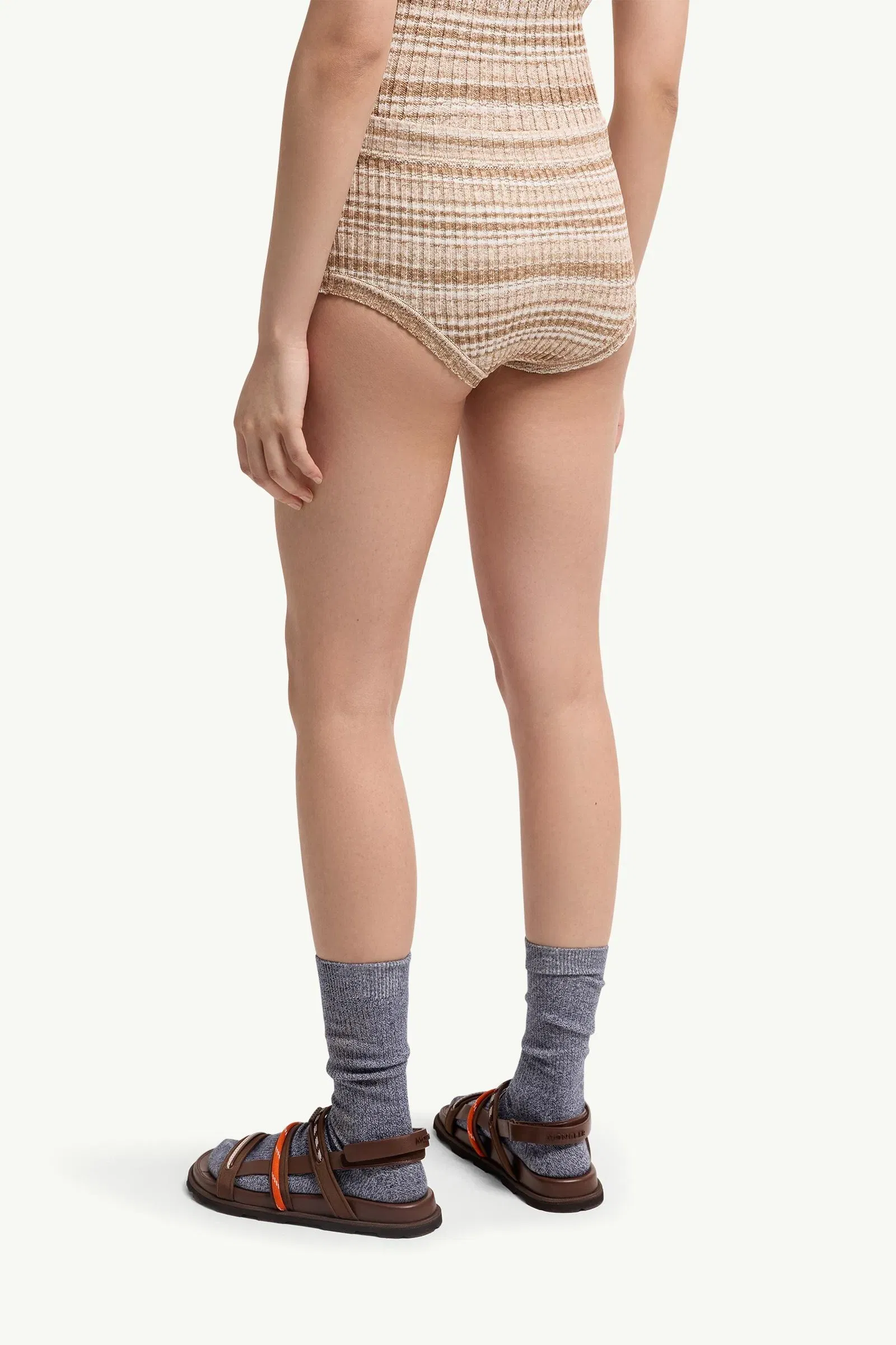 Moncler Striped Mini Shorts Light Beige Light Beige