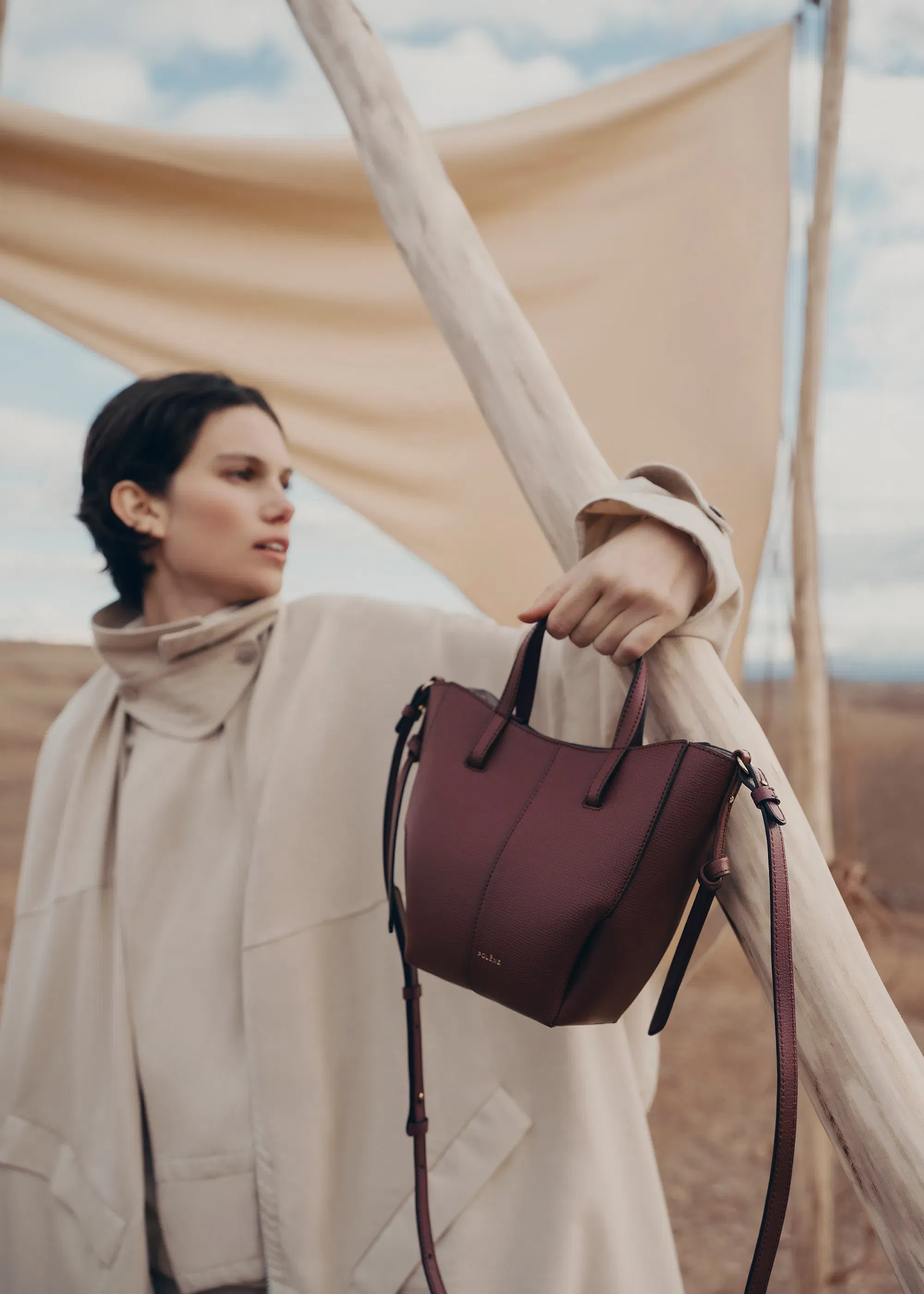Polene Cyme Tote Nano Textured Black Cherry