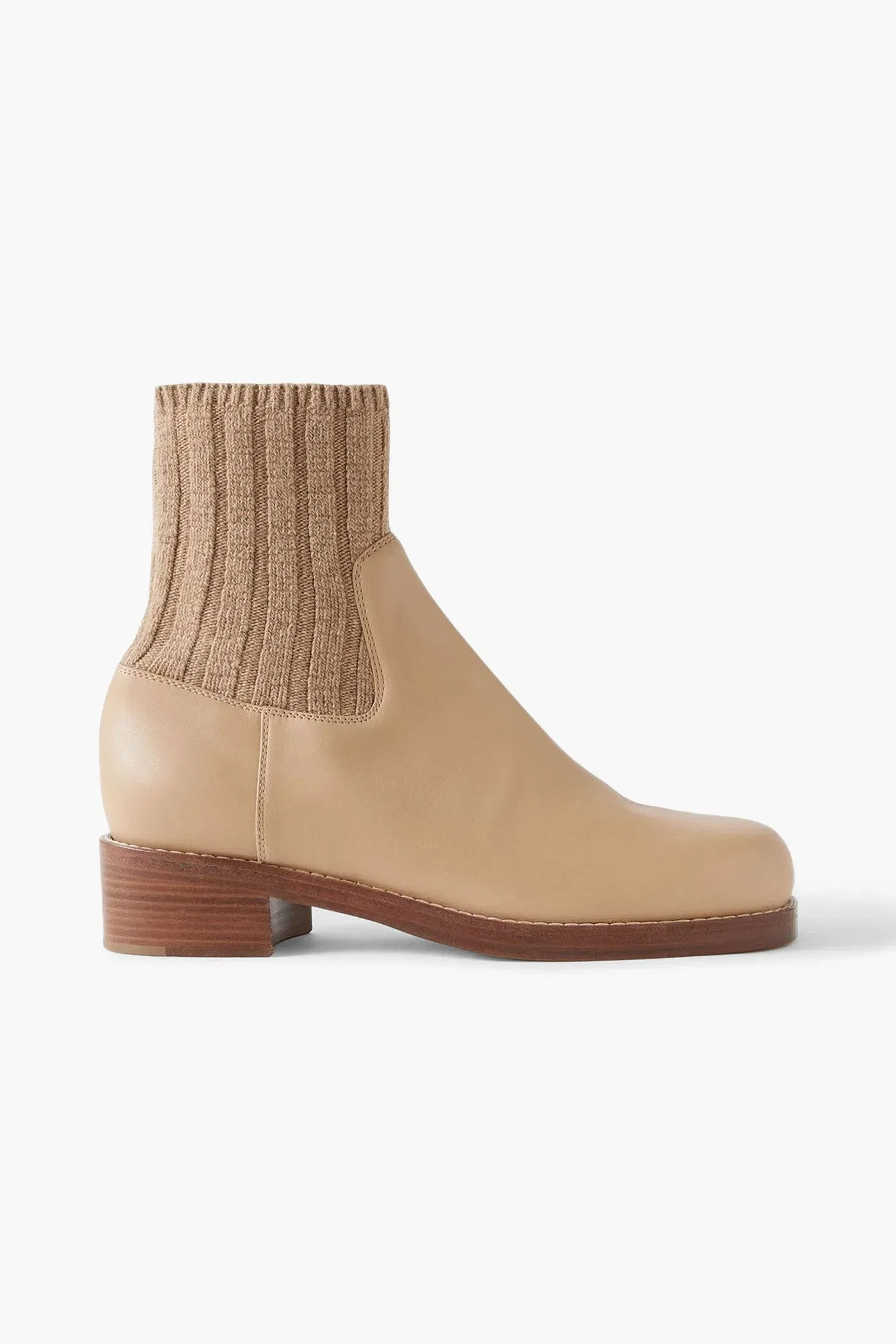 Gabriela Hearst Hobbes Ribbed Cashmere-Trimmed Leather Chelsea Boots Sand Women's