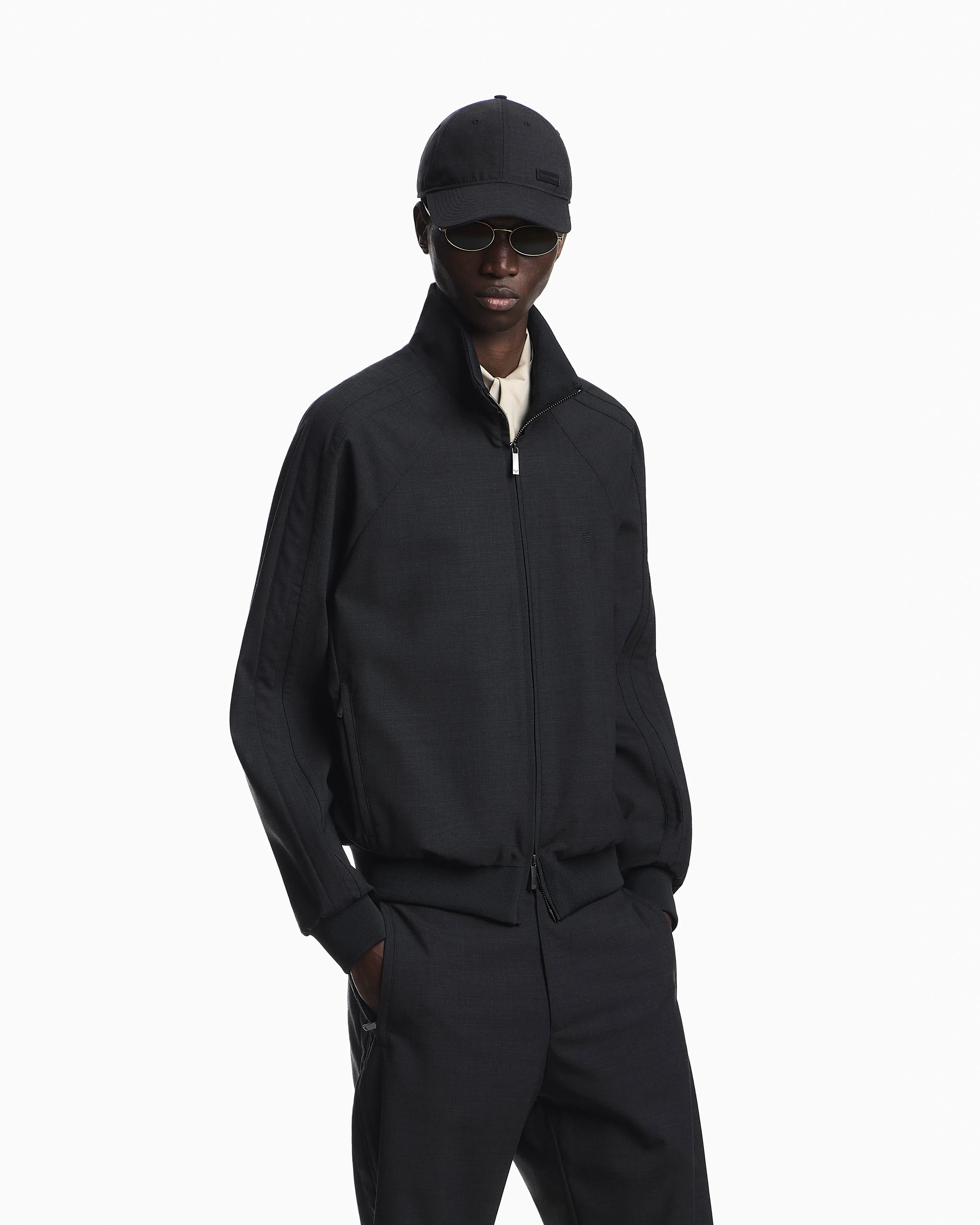 Emporio Armani Icon full-zip blouson in stretch wool blend canvas
