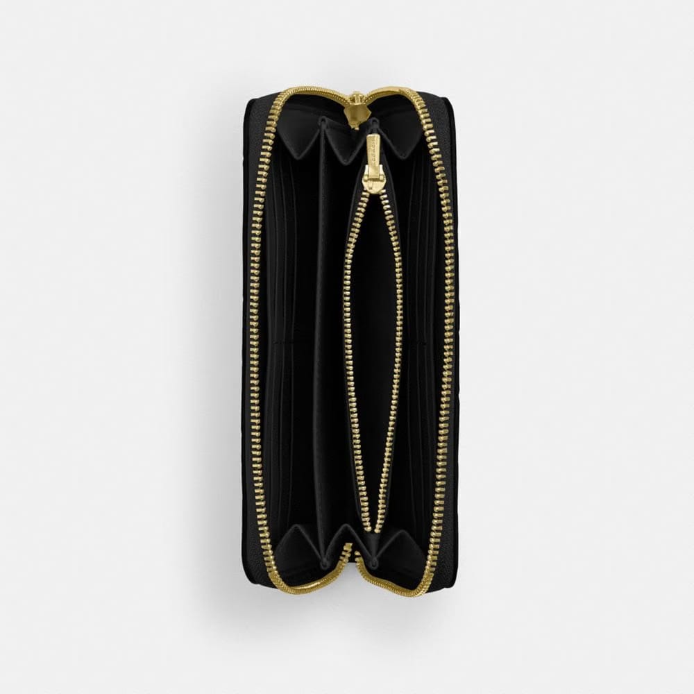 Coach Long Zip Around Wallet In Signature Leather Gold Black