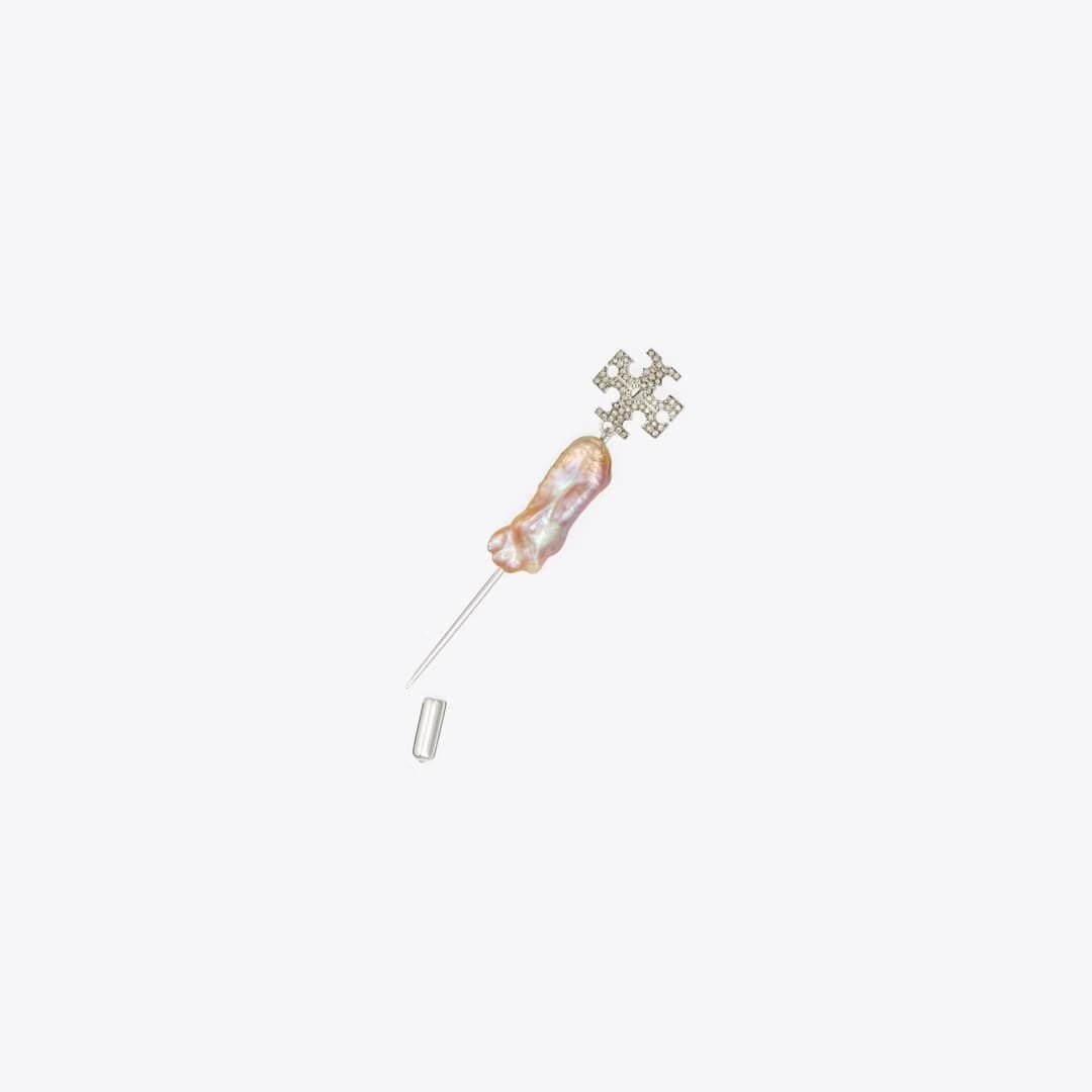 Tory Burch Runway Logo Pearl Pin Tory Silver
