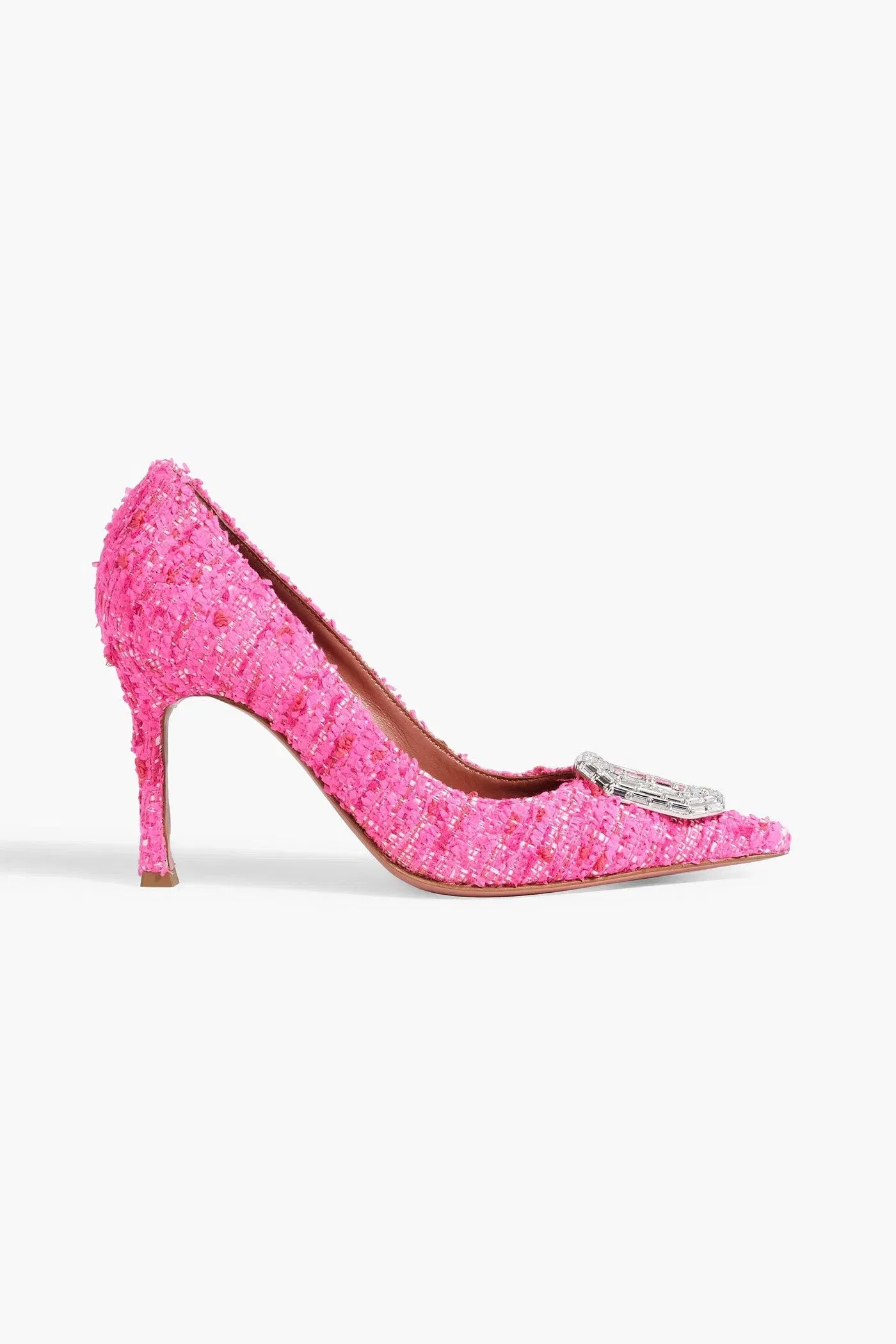 Amina Muaddi Camelia 90 Crystal-Embellished Metallic Tweed Pumps Pink Women's