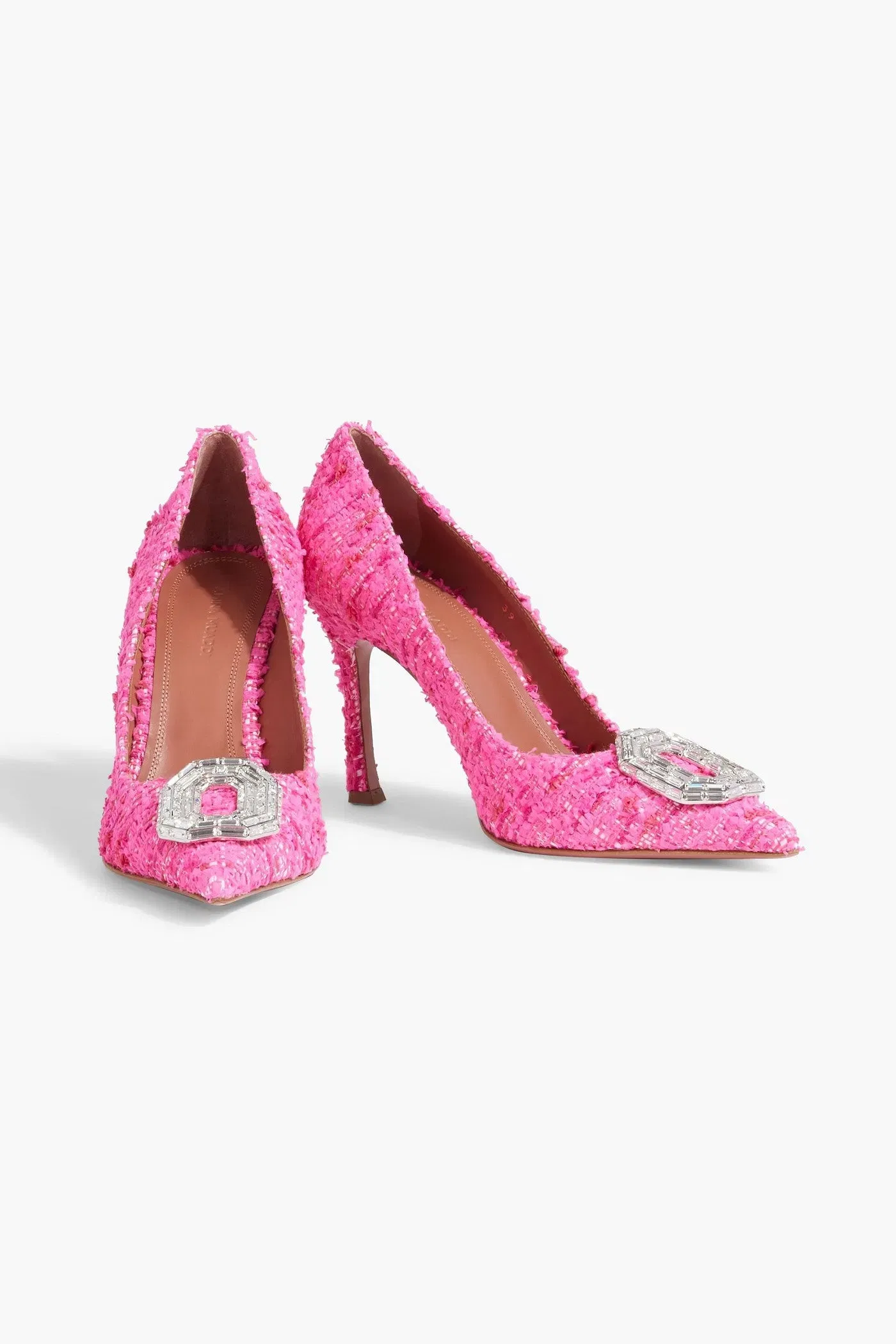 Amina Muaddi Camelia 90 Crystal-Embellished Metallic Tweed Pumps Pink Women's