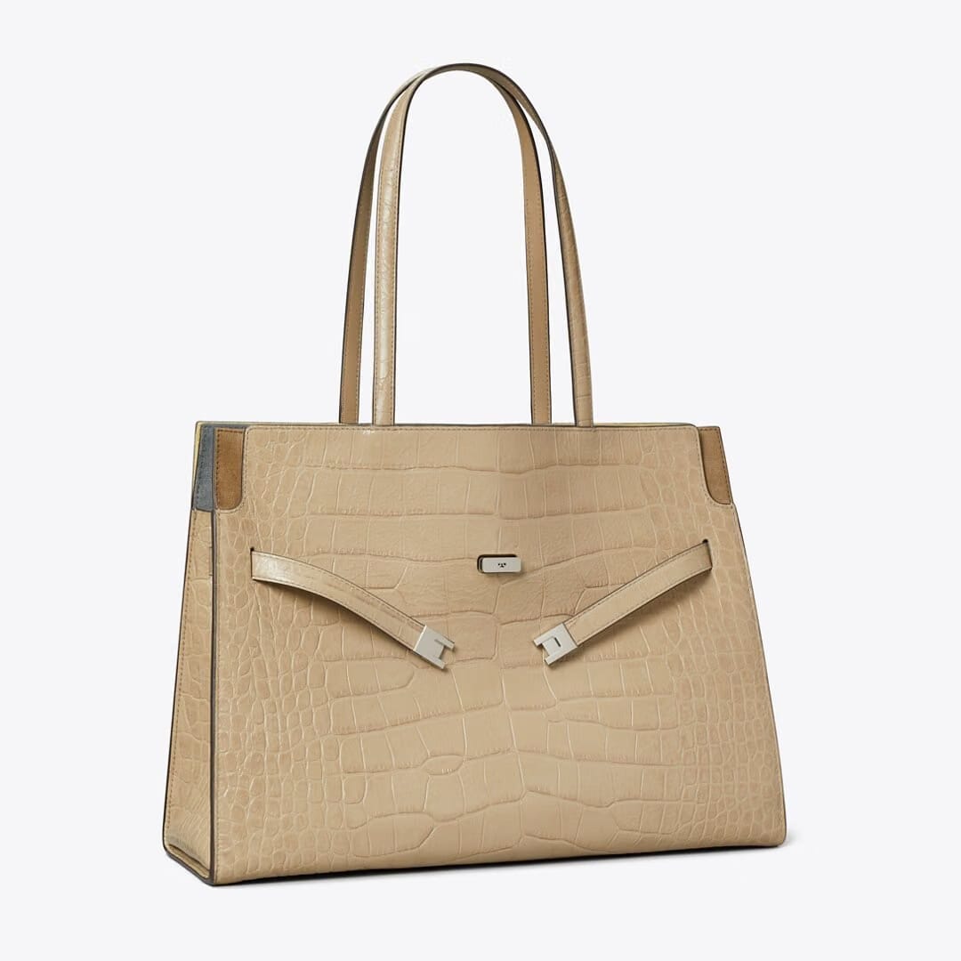 Tory Burch Lee Radziwill Embossed Tote Ginger Leaf