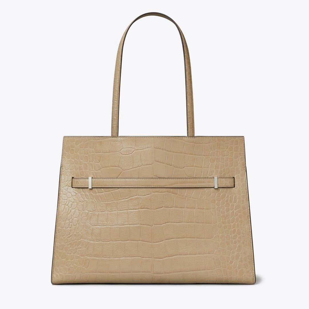 Tory Burch Lee Radziwill Embossed Tote Ginger Leaf