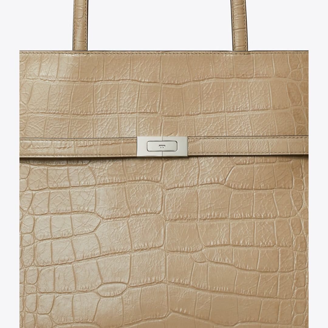 Tory Burch Lee Radziwill Embossed Tote Ginger Leaf