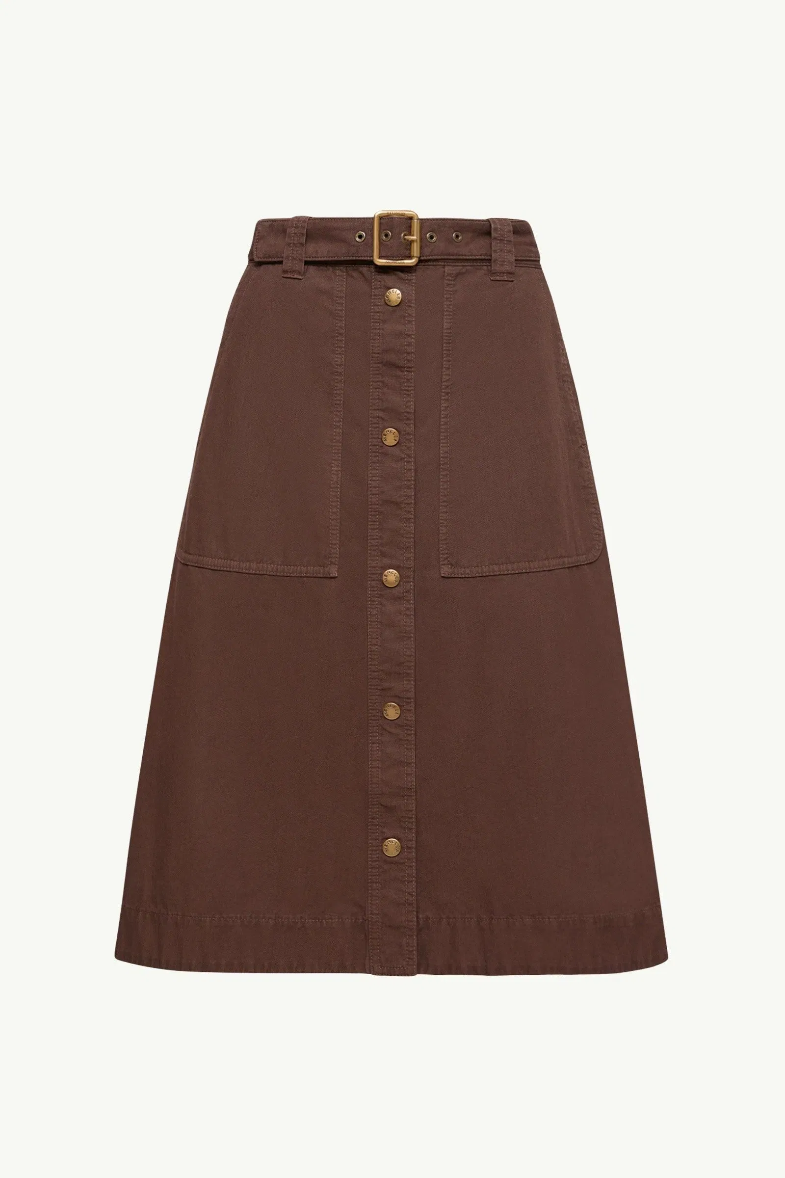Moncler Belted Knee-Length Cotton Skirt Burgundy Burgundy