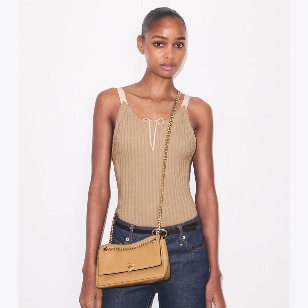Tory Burch Small Charlie Quilted Shoulder Bag Pecan