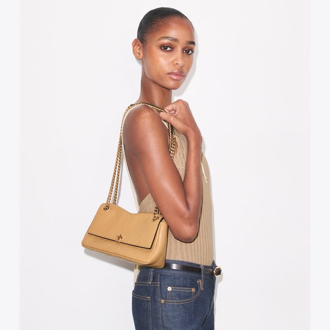Tory Burch Small Charlie Quilted Shoulder Bag Pecan