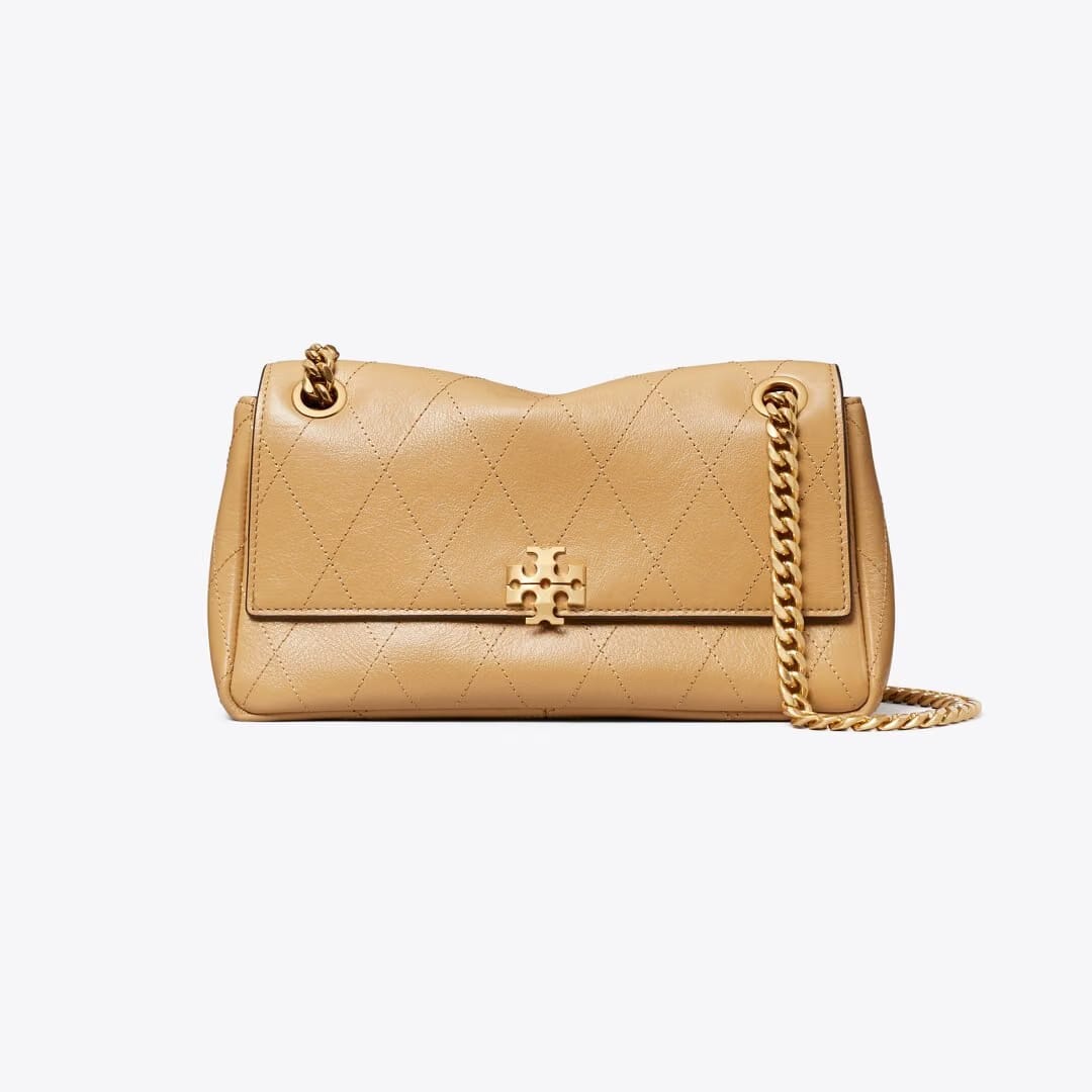 Tory Burch Small Charlie Quilted Shoulder Bag Pecan
