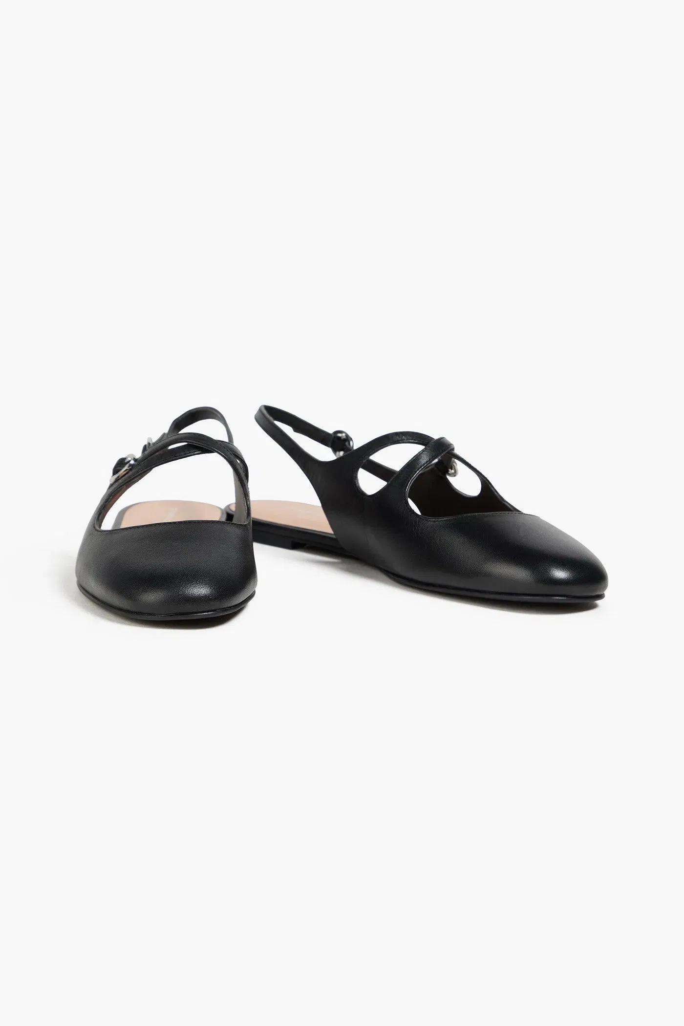 Stuart Weitzman Clover Leather Slingback Flats Black Women's