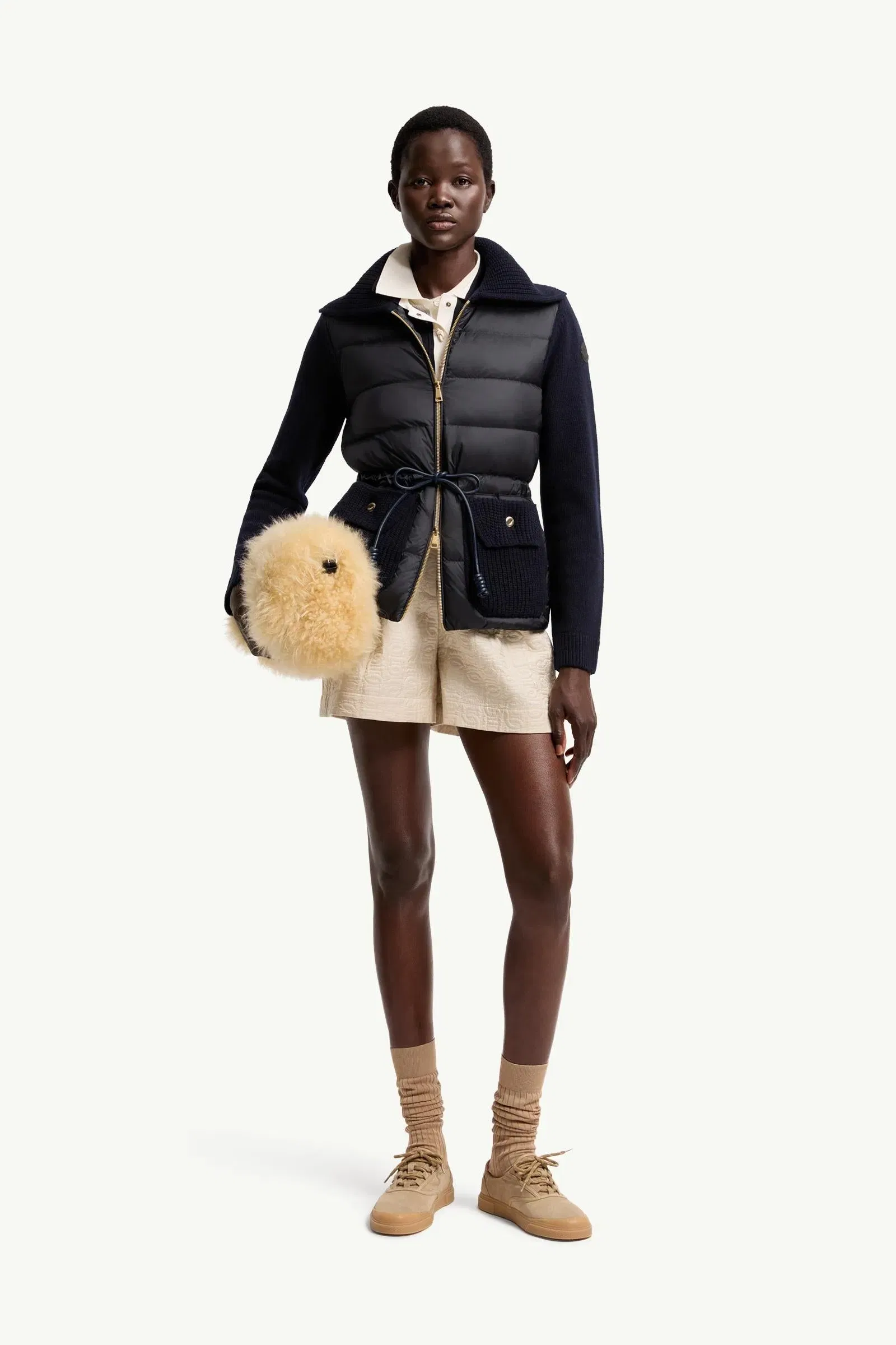 Moncler Wool & Cashmere Blend Padded Zip-Up Cardigan Dark Blue Dark Blue