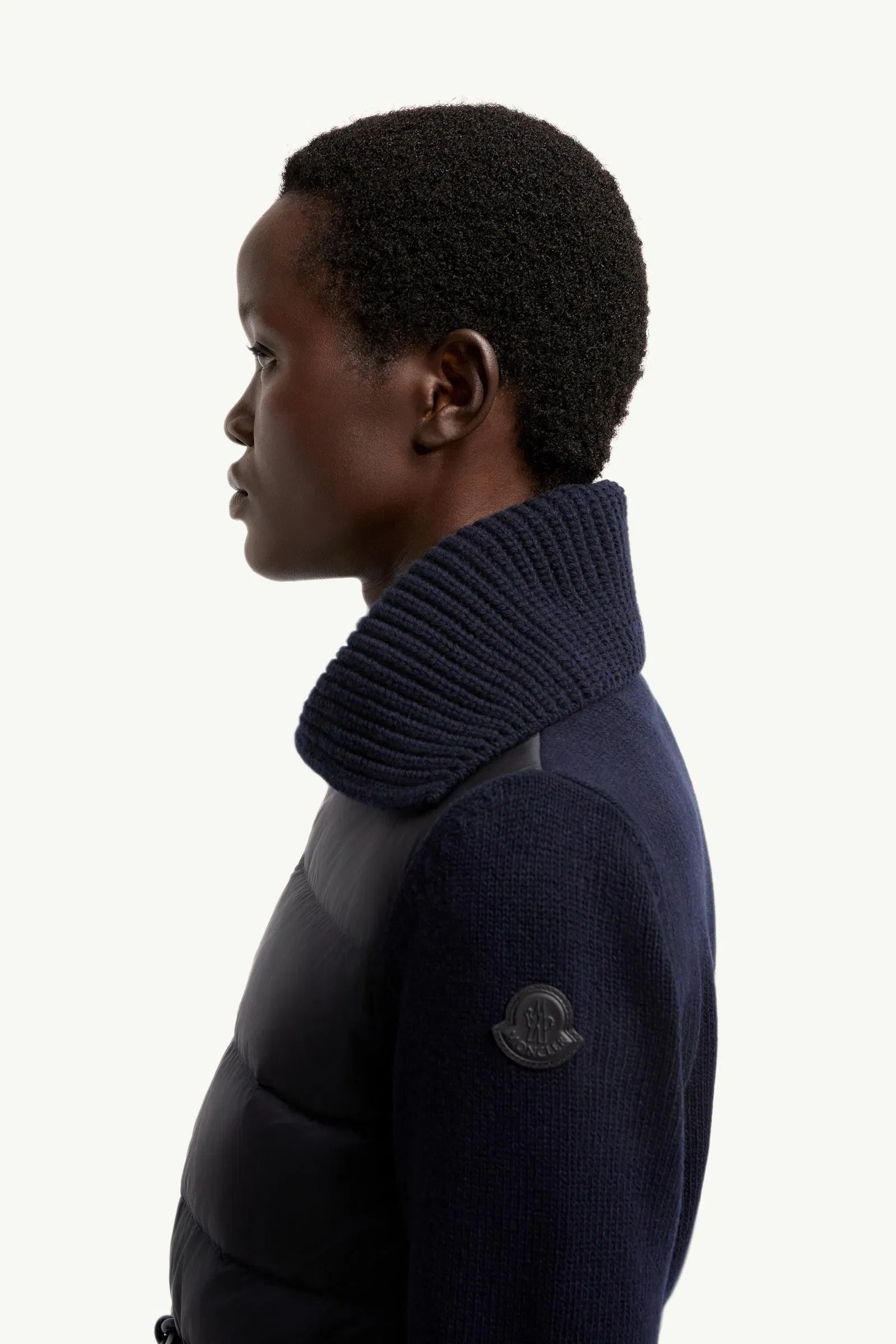 Moncler Wool & Cashmere Blend Padded Zip-Up Cardigan Dark Blue Dark Blue