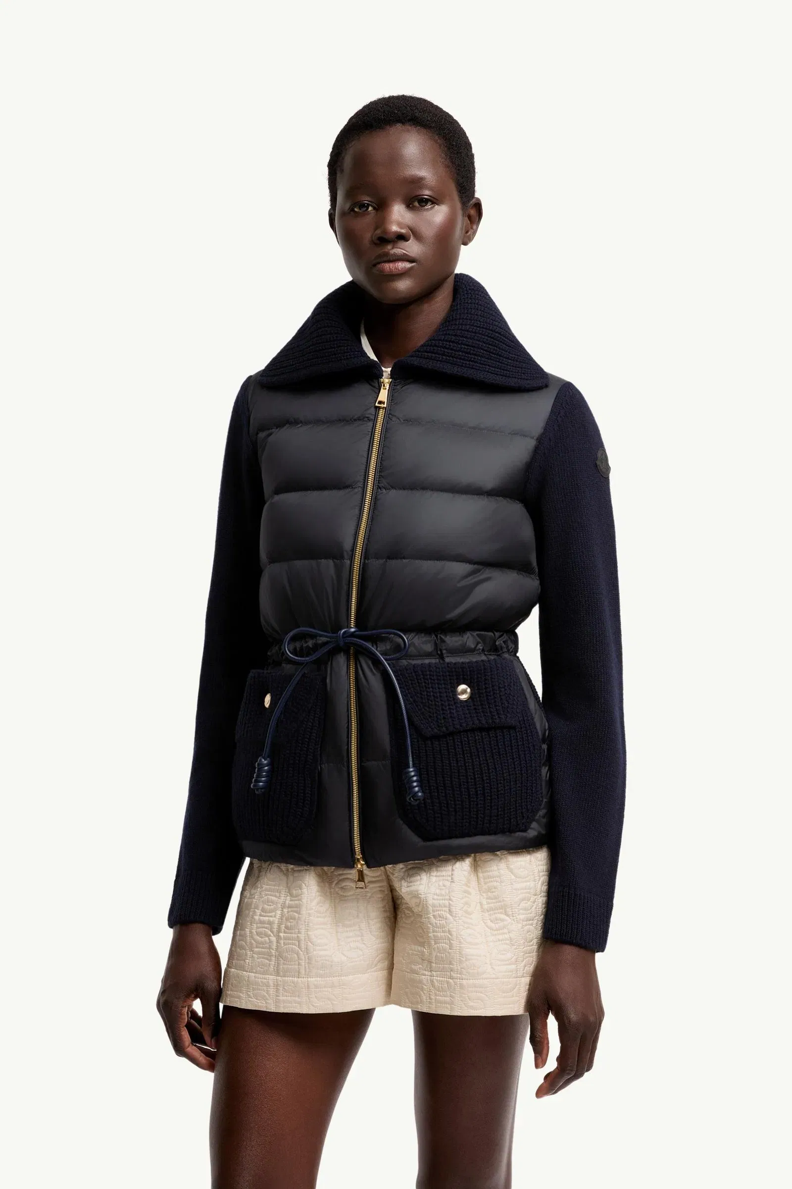 Moncler Wool & Cashmere Blend Padded Zip-Up Cardigan Dark Blue Dark Blue