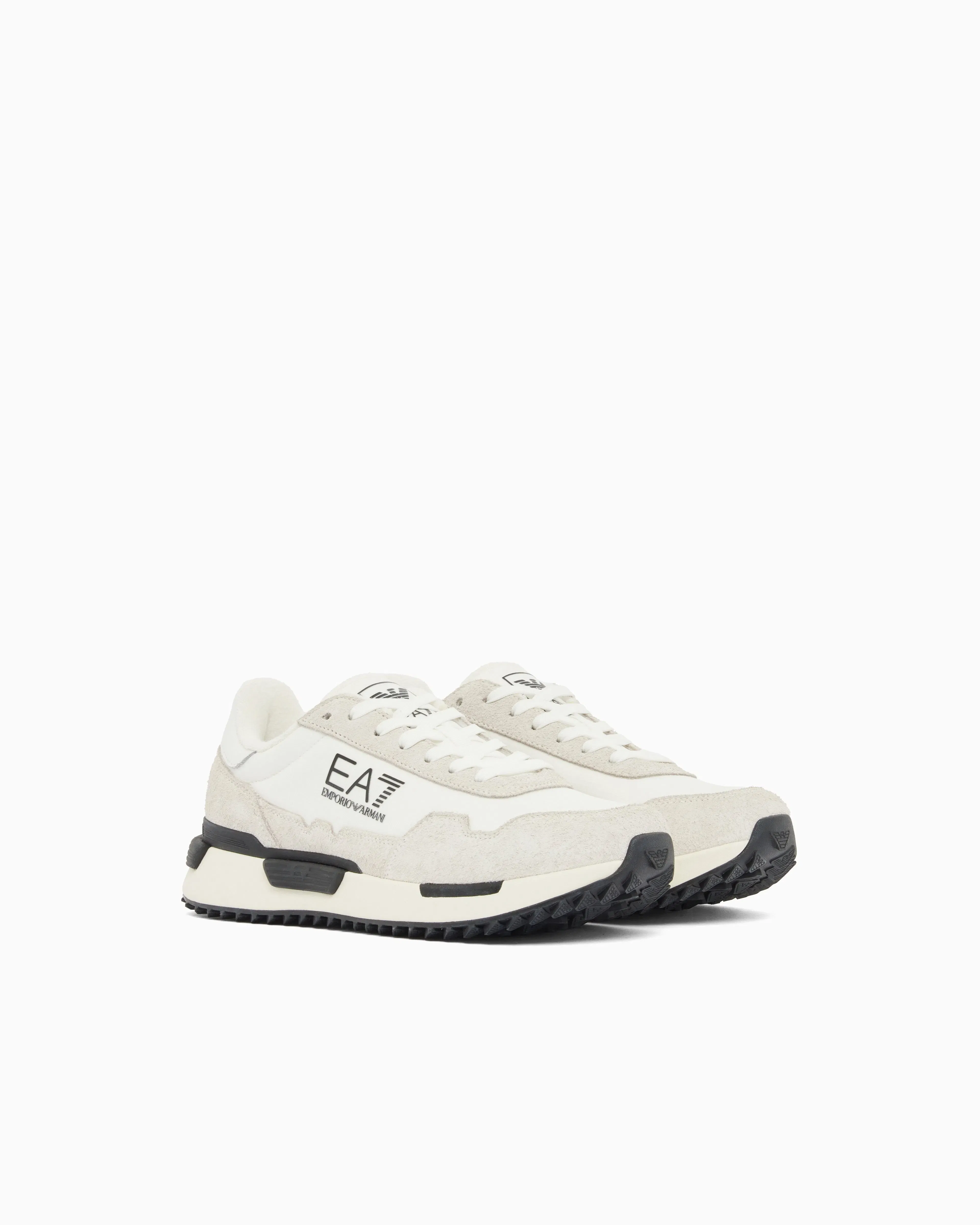 Ea7 Fabric Sneaker With Suede Inserts Vintage Running White