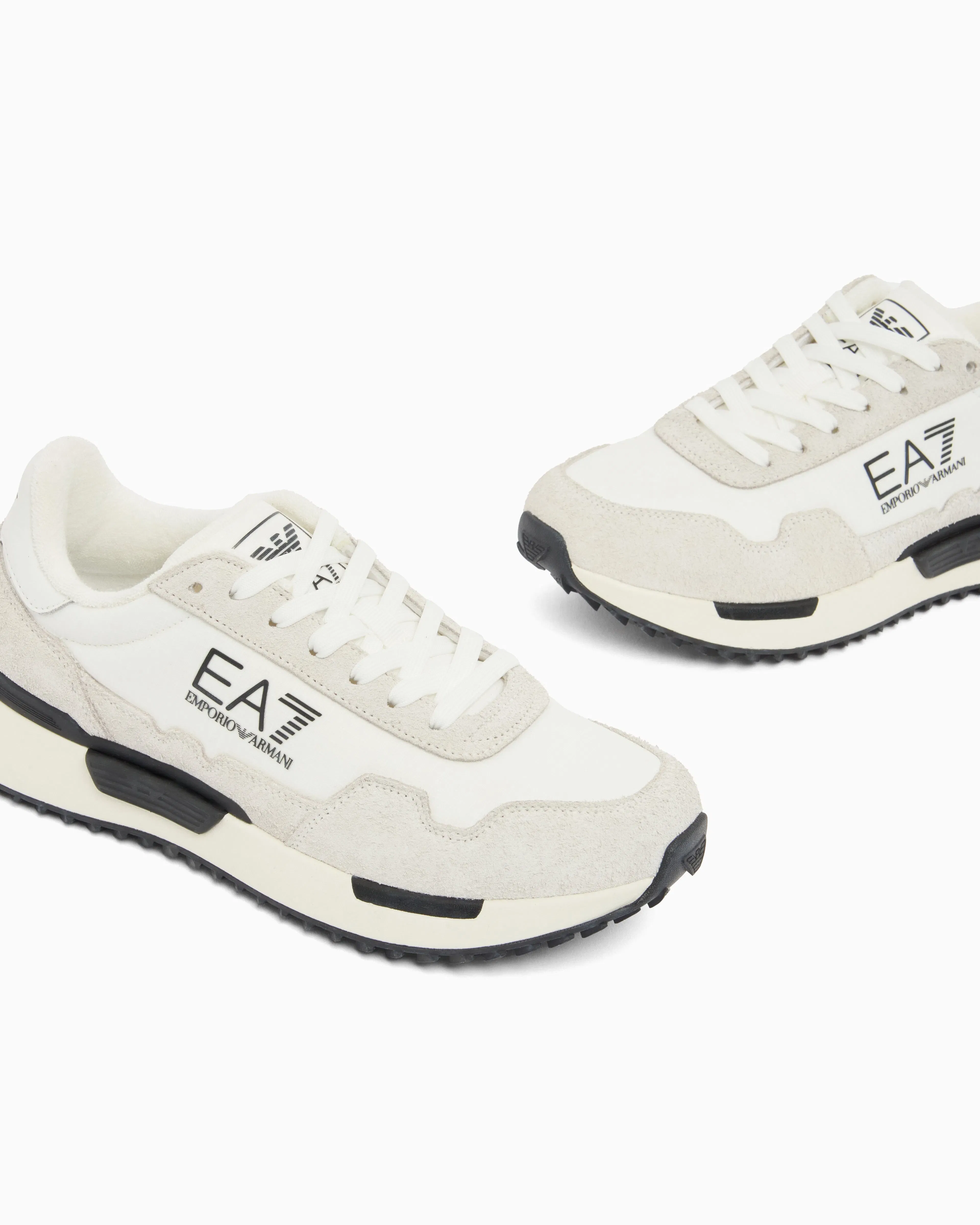 Ea7 Fabric Sneaker With Suede Inserts Vintage Running White