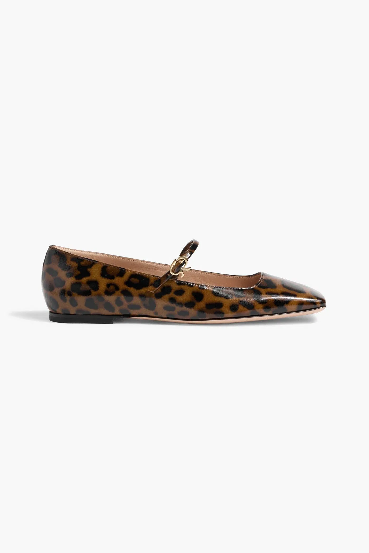 Gianvito Rossi Christina 05 Leopard-Print Glossed-Leather Mary Jane Flats Animal Print Women's
