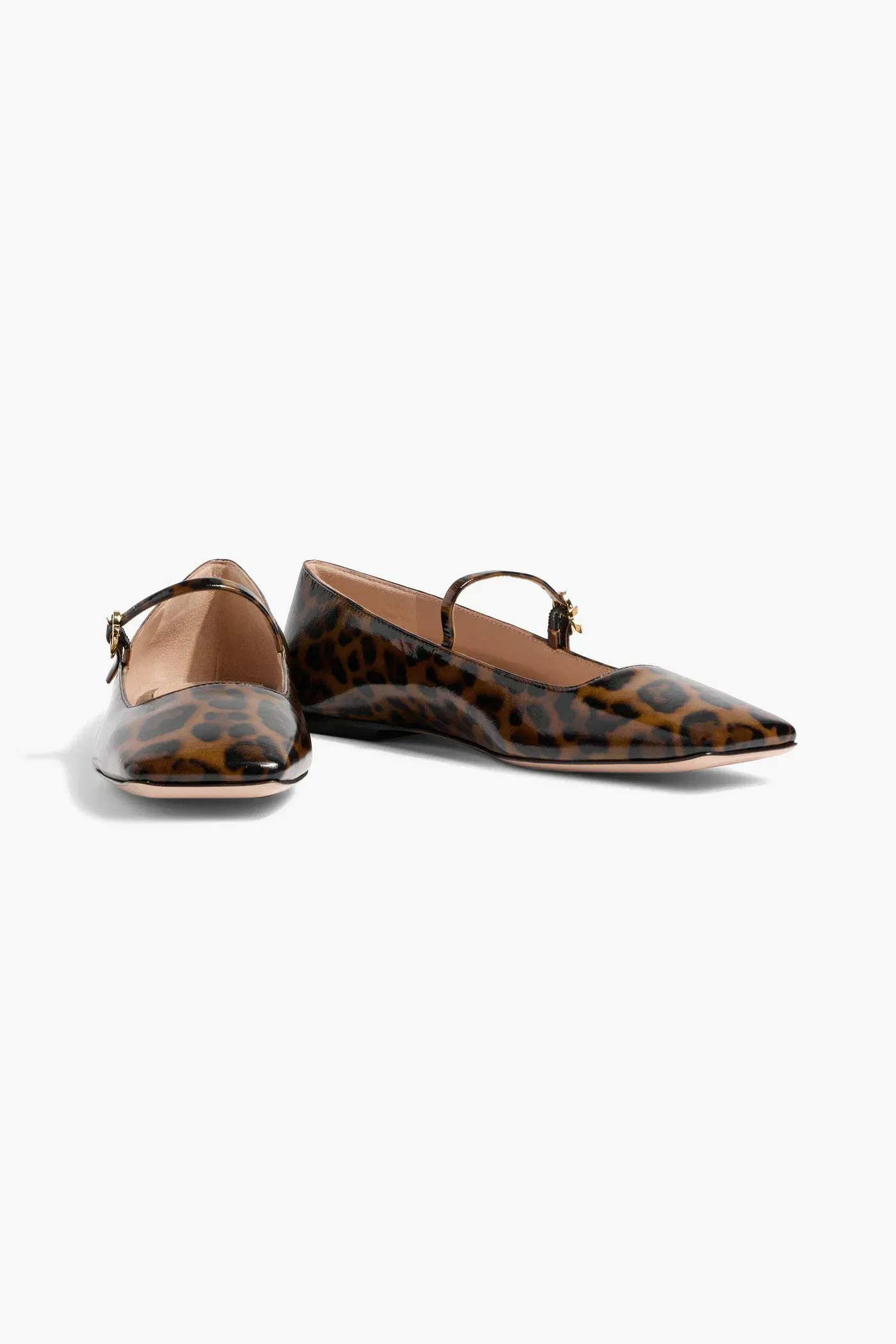 Gianvito Rossi Christina 05 Leopard-Print Glossed-Leather Mary Jane Flats Animal Print Women's