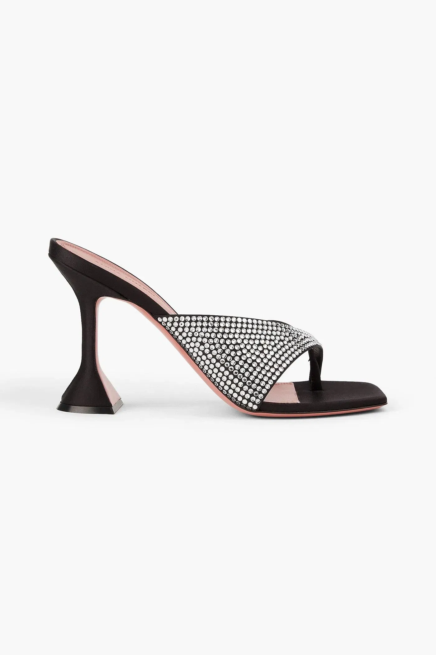 Amina Muaddi Shiona Crystal-Embellished Satin Mules Black Women's