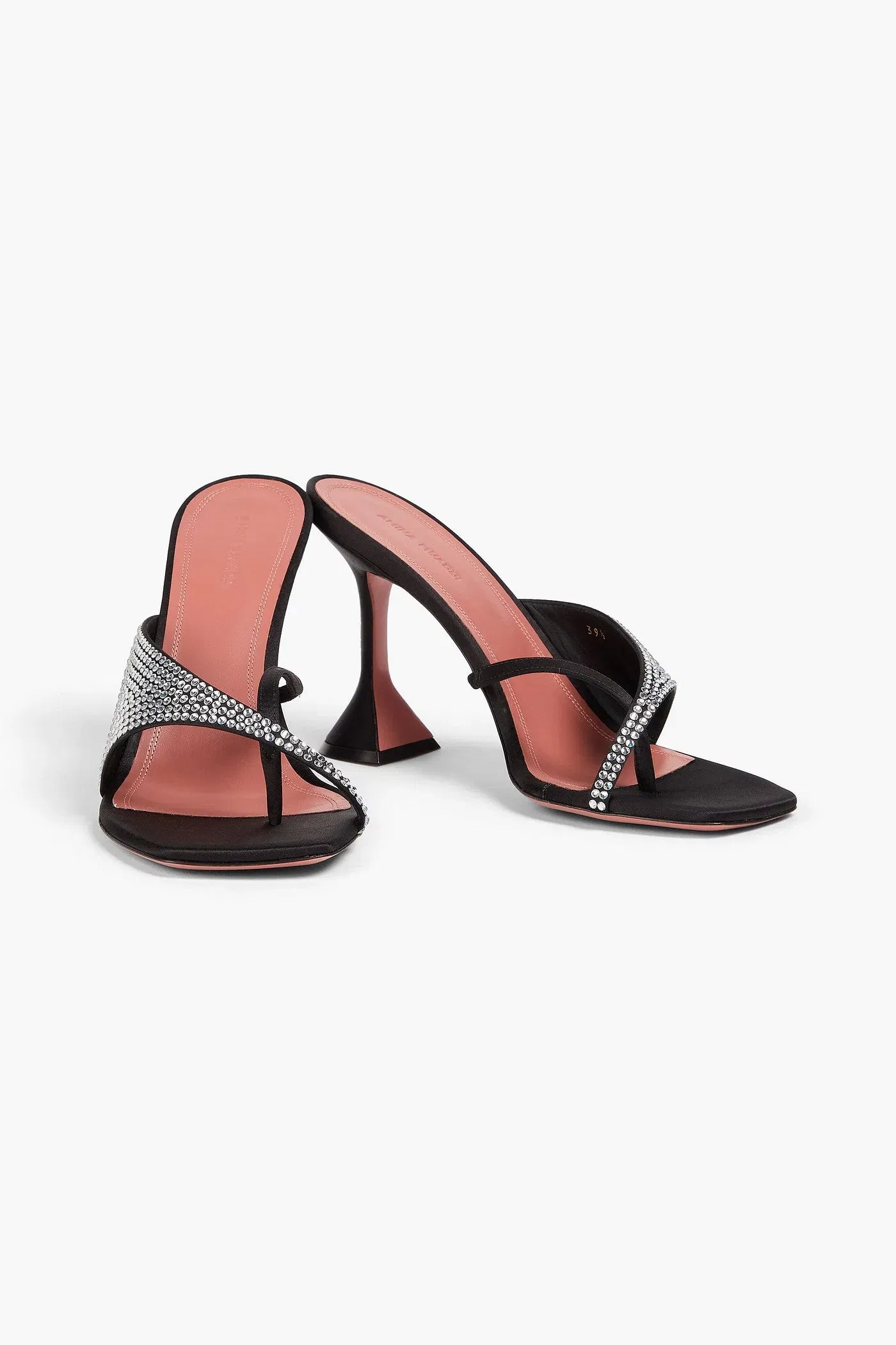 Amina Muaddi Shiona Crystal-Embellished Satin Mules Black Women's