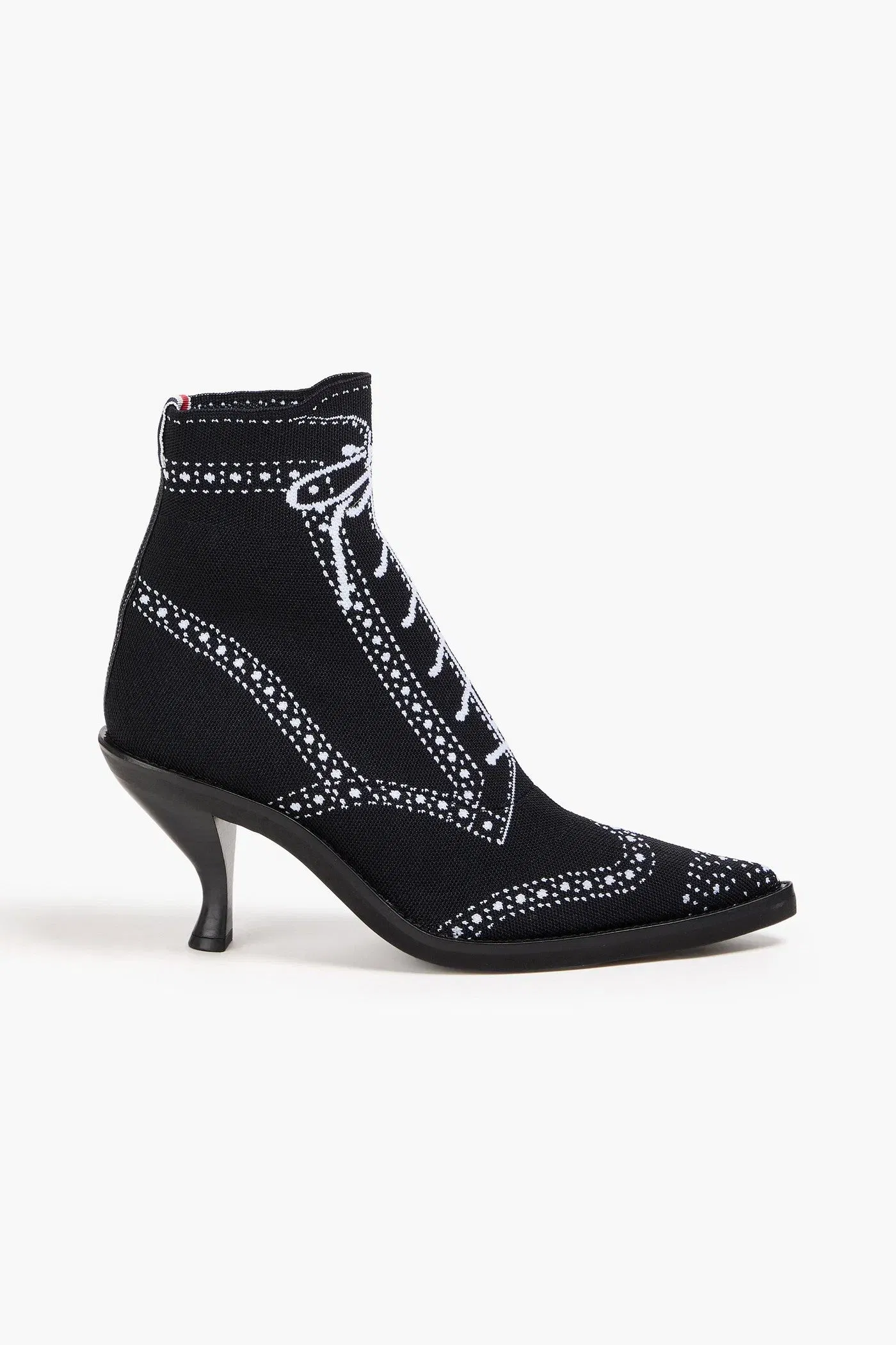 Thom Browne Leather-Trimmed Printed Knitted Sock Boots Black Women's