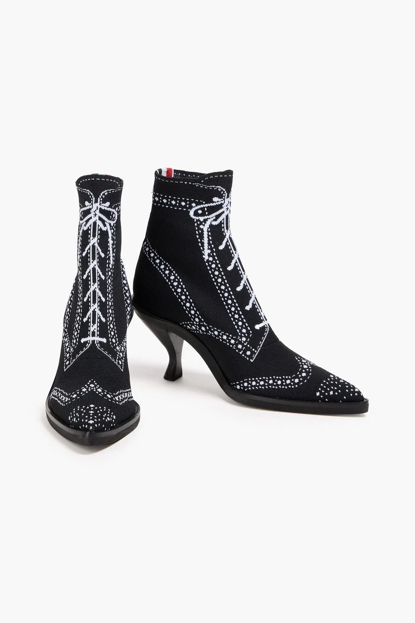 Thom Browne Leather-Trimmed Printed Knitted Sock Boots Black Women's