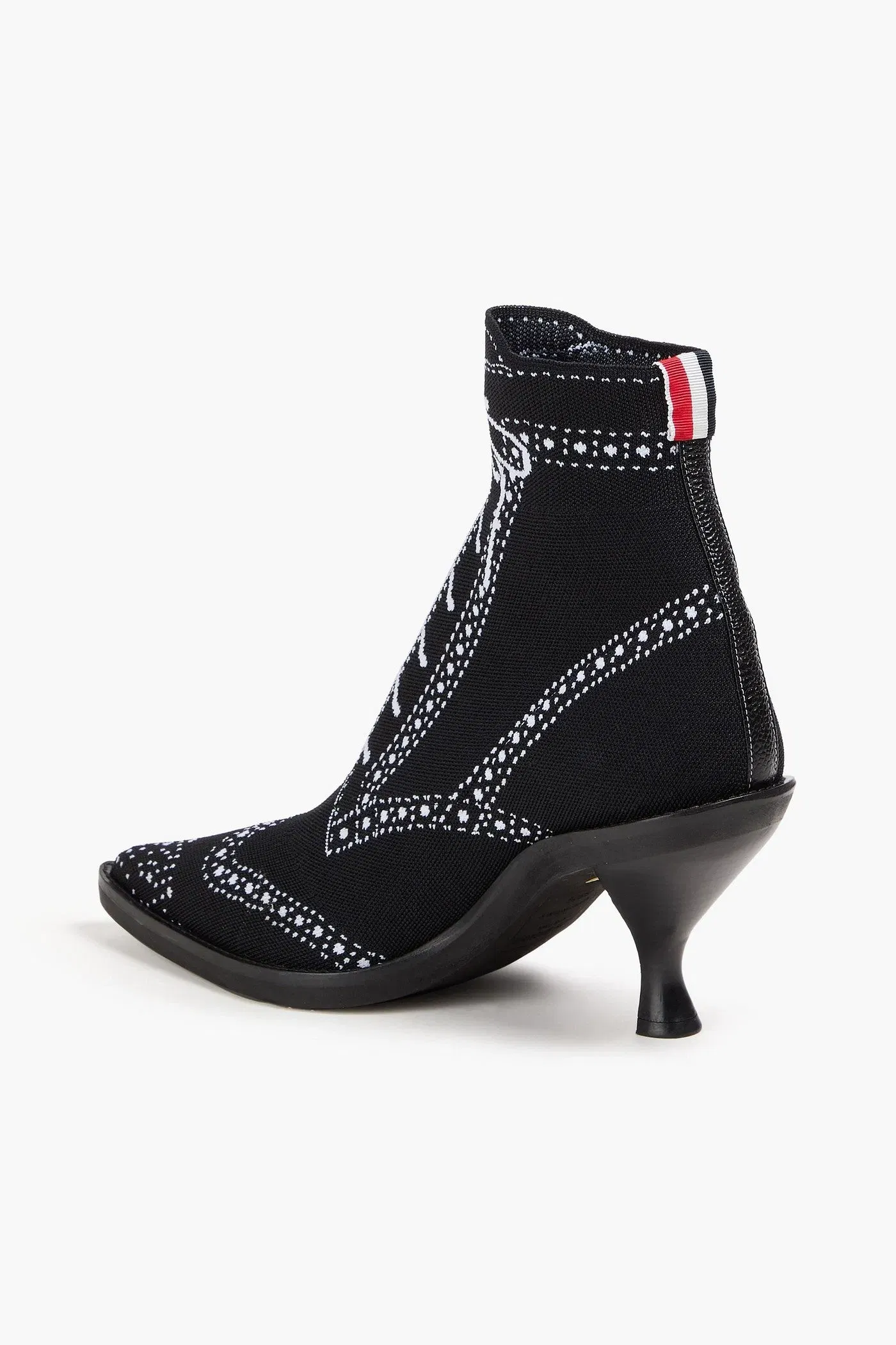 Thom Browne Leather-Trimmed Printed Knitted Sock Boots Black Women's
