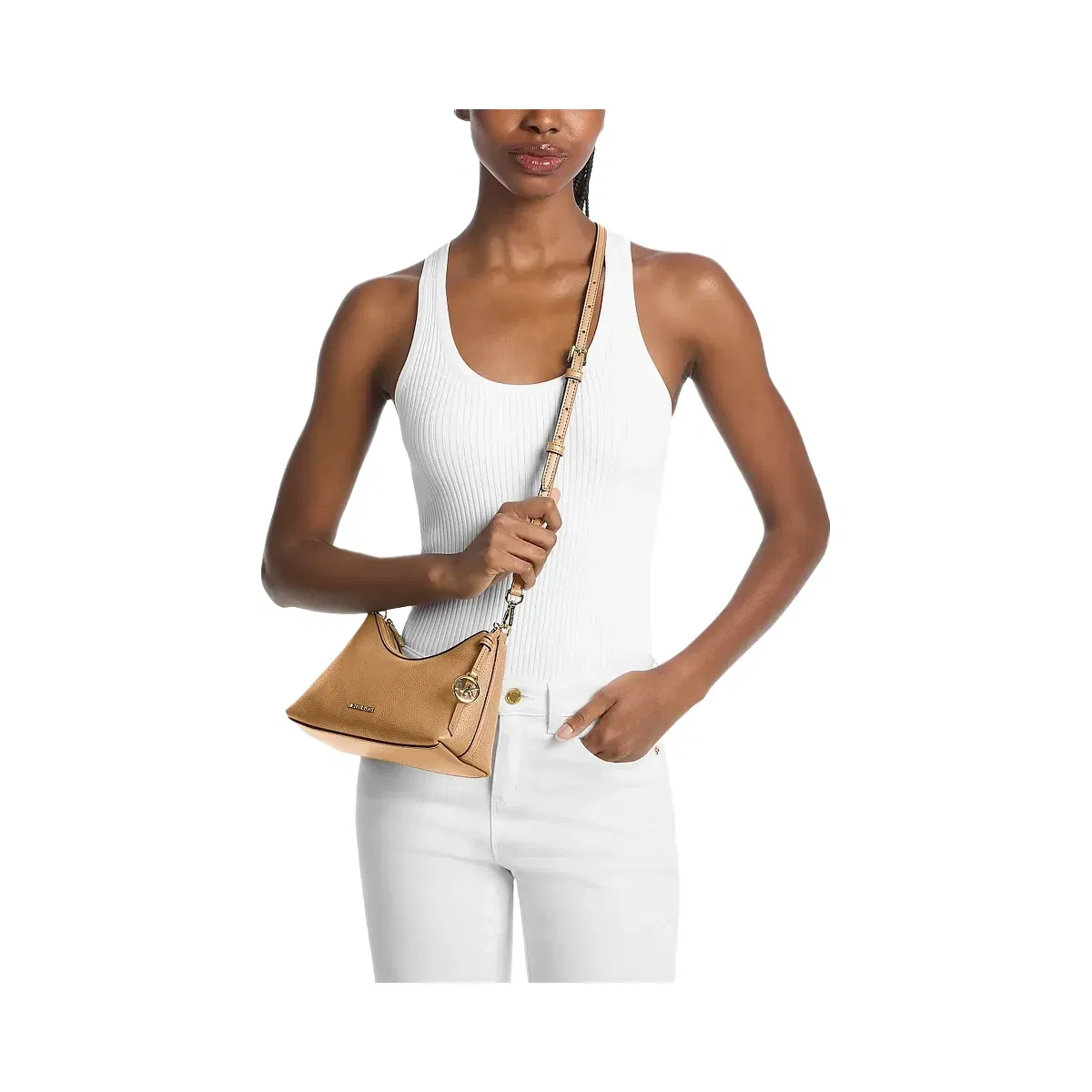 Michael Kors Sammy Small Pebbled Leather Convertible Crossbody Bag Camel