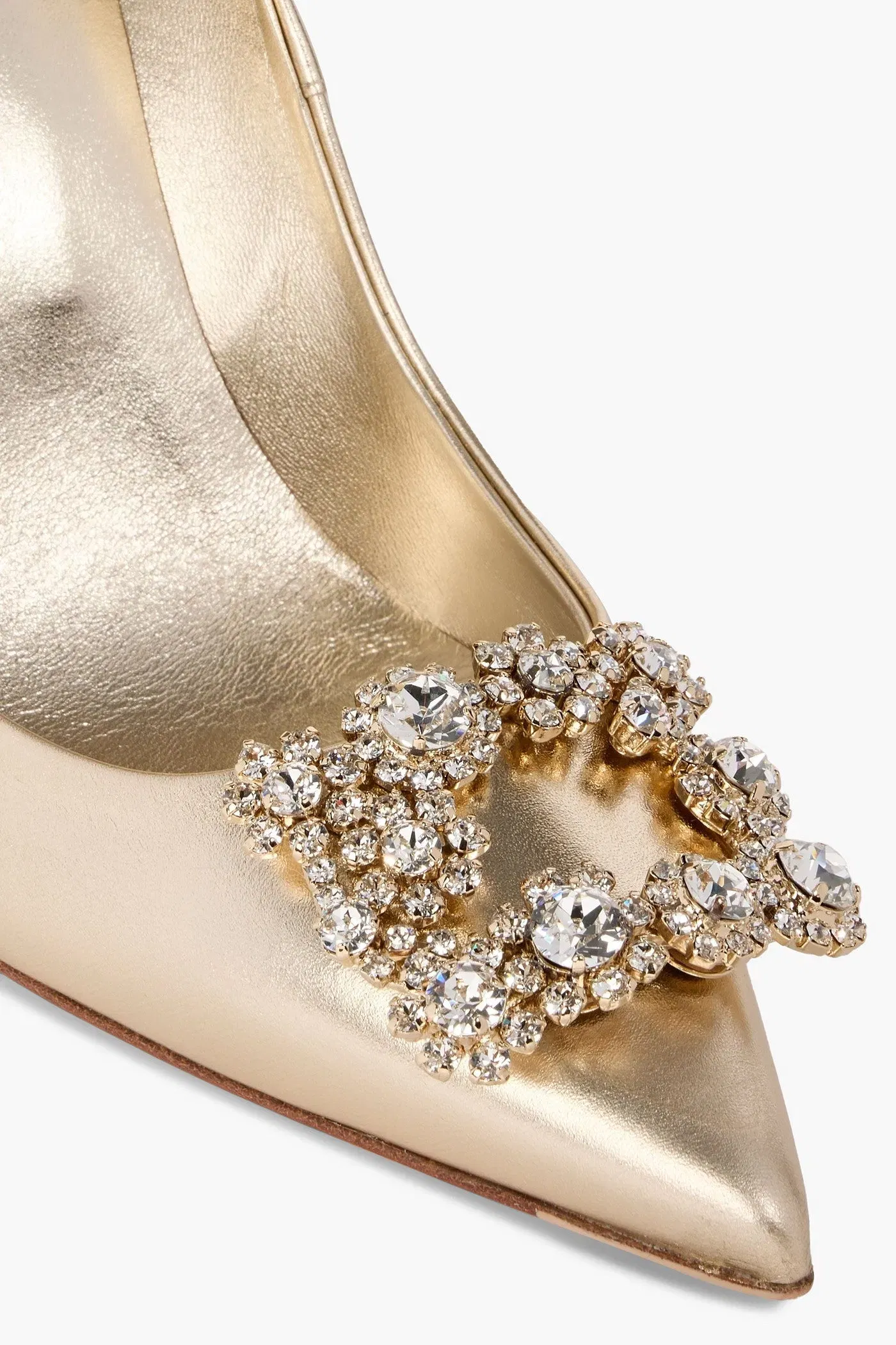 Roger Vivier Flower Strass Embellished Metallic Leather Pumps Platinum Women's