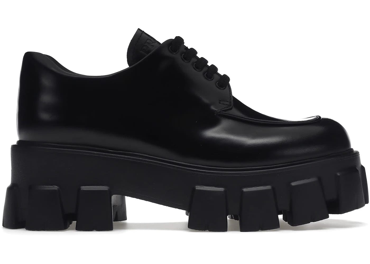 Prada Monolith 55Mm Lace Up Loafer Black Brushed Leather