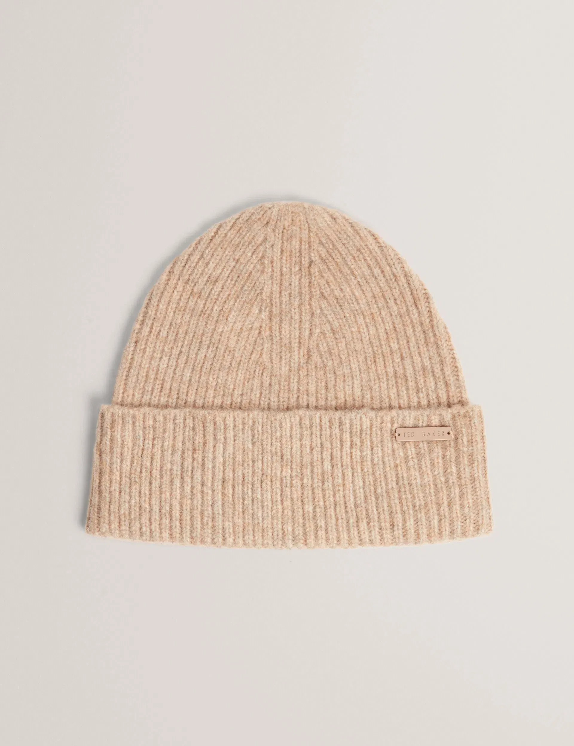 Ted Baker Lidiaas Wool Blend Ribbed Knit Beanie Hat In Camel Women's